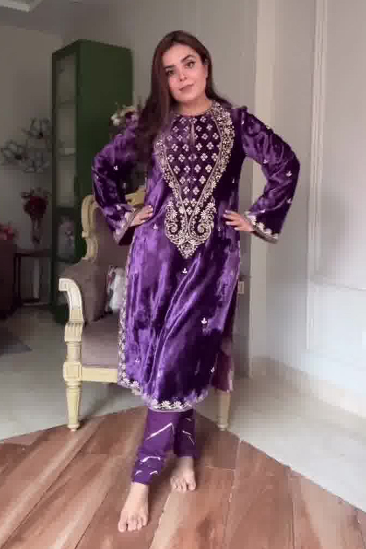 Danika Goyal In Zareen Purple Suit Set