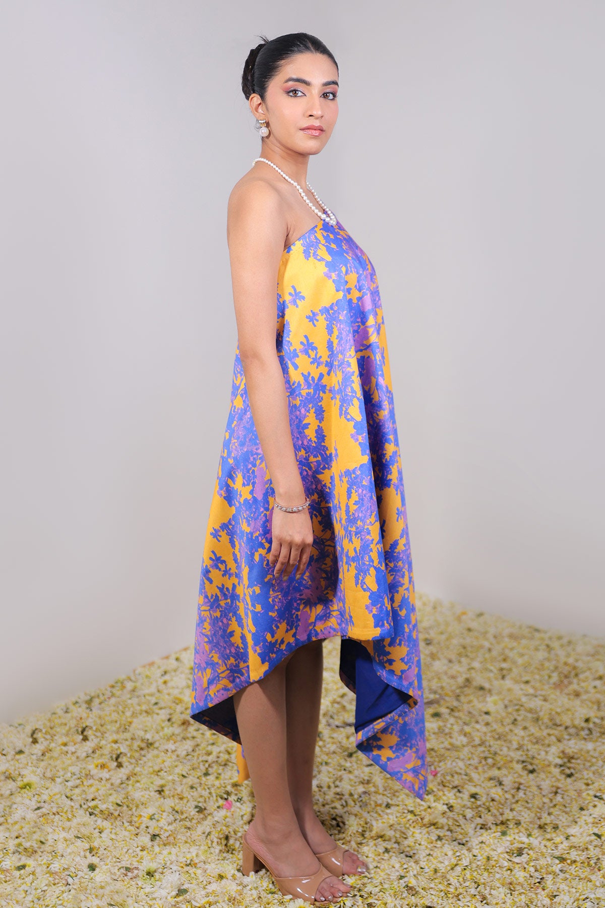 Orange, Blue/Purple Off-Shoulder Poncho Dress