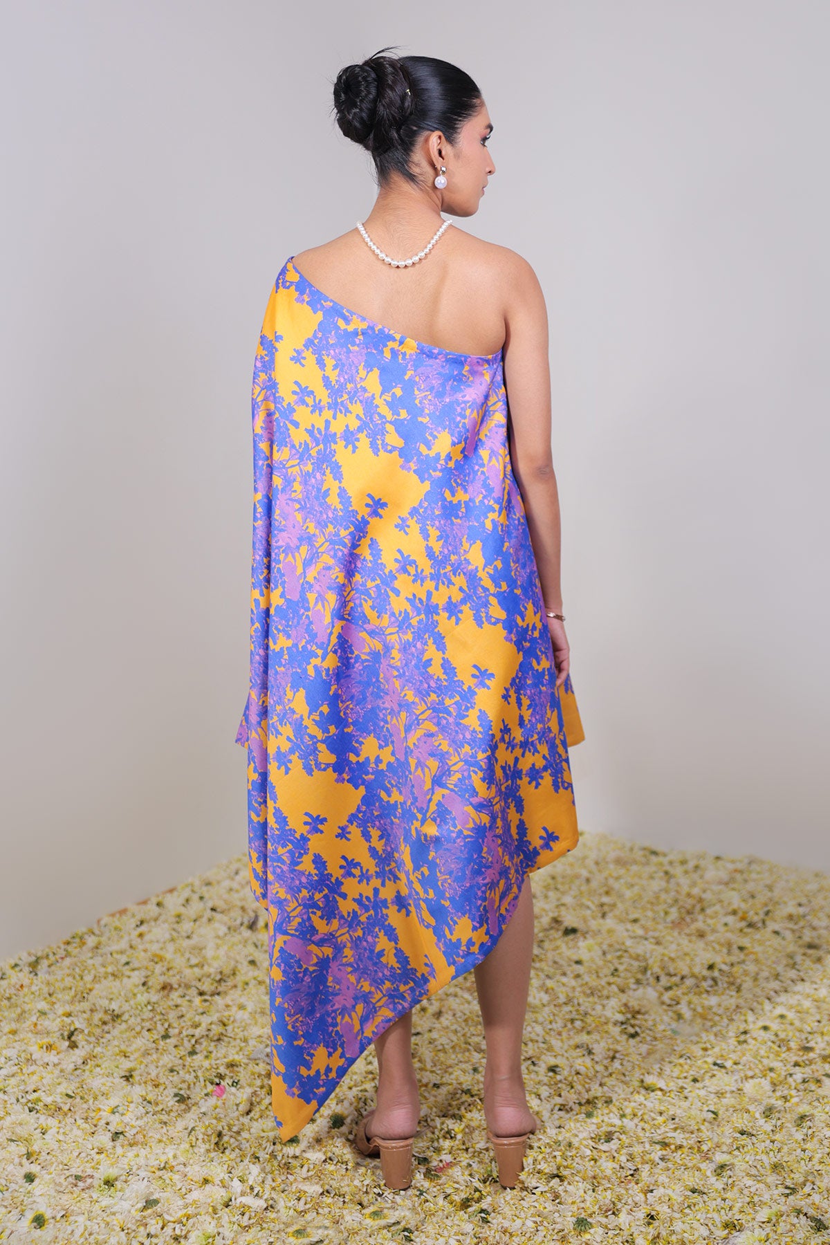 Orange, Blue/Purple Off-Shoulder Poncho Dress