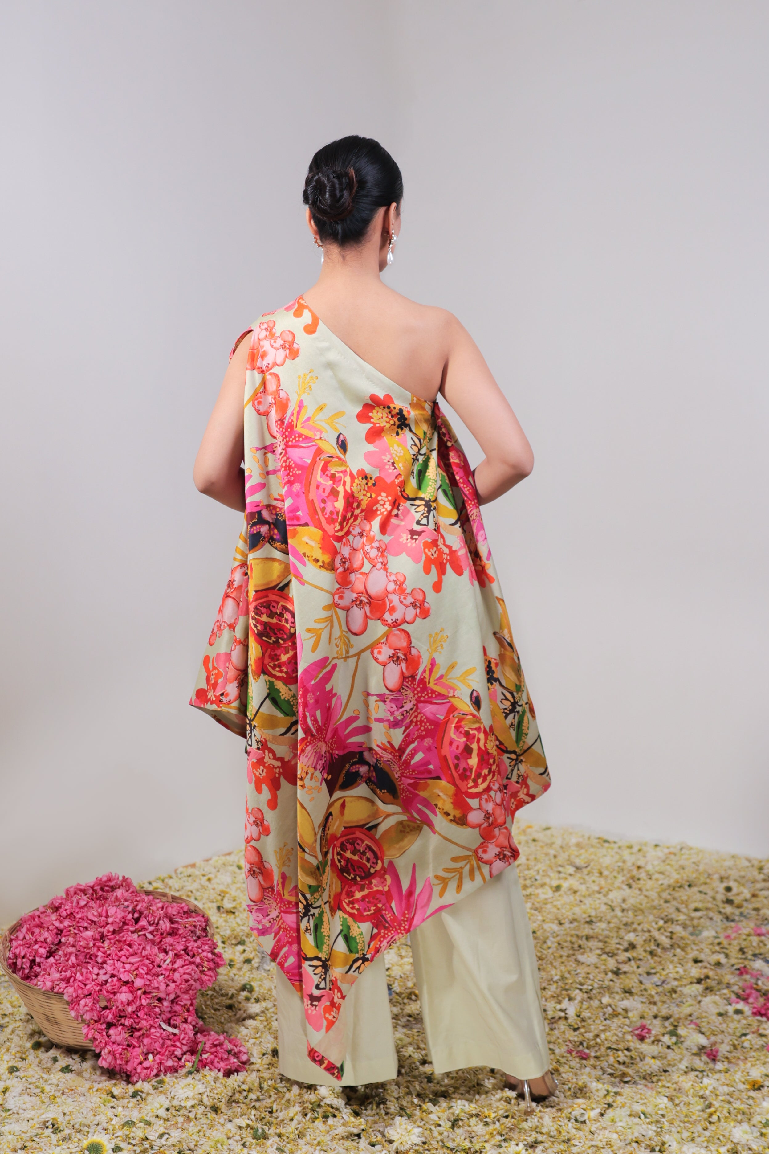 Floral Jaal Off-Shoulder Cord Set with Palazzo