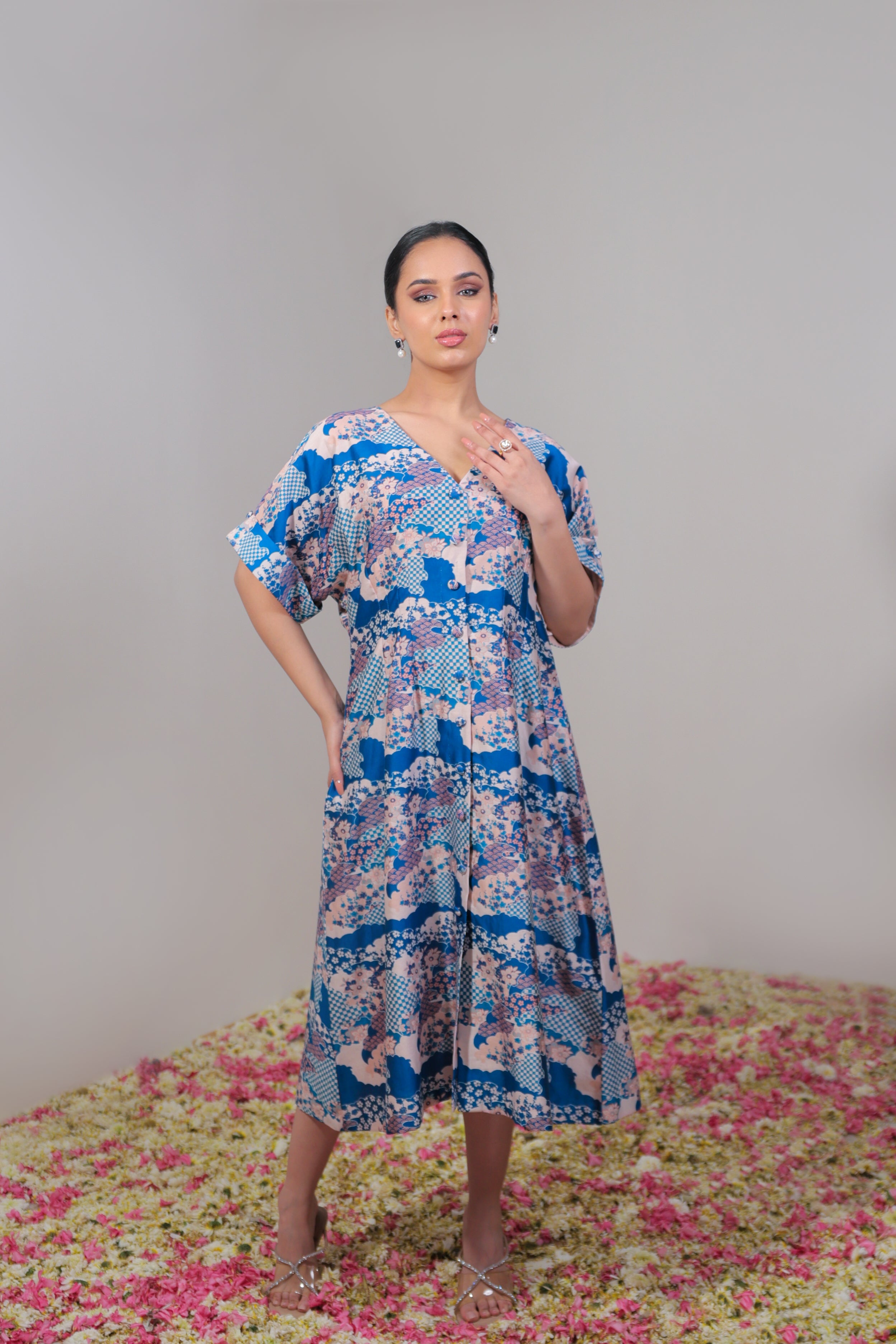 Scallop Floral Blue A line Dress
