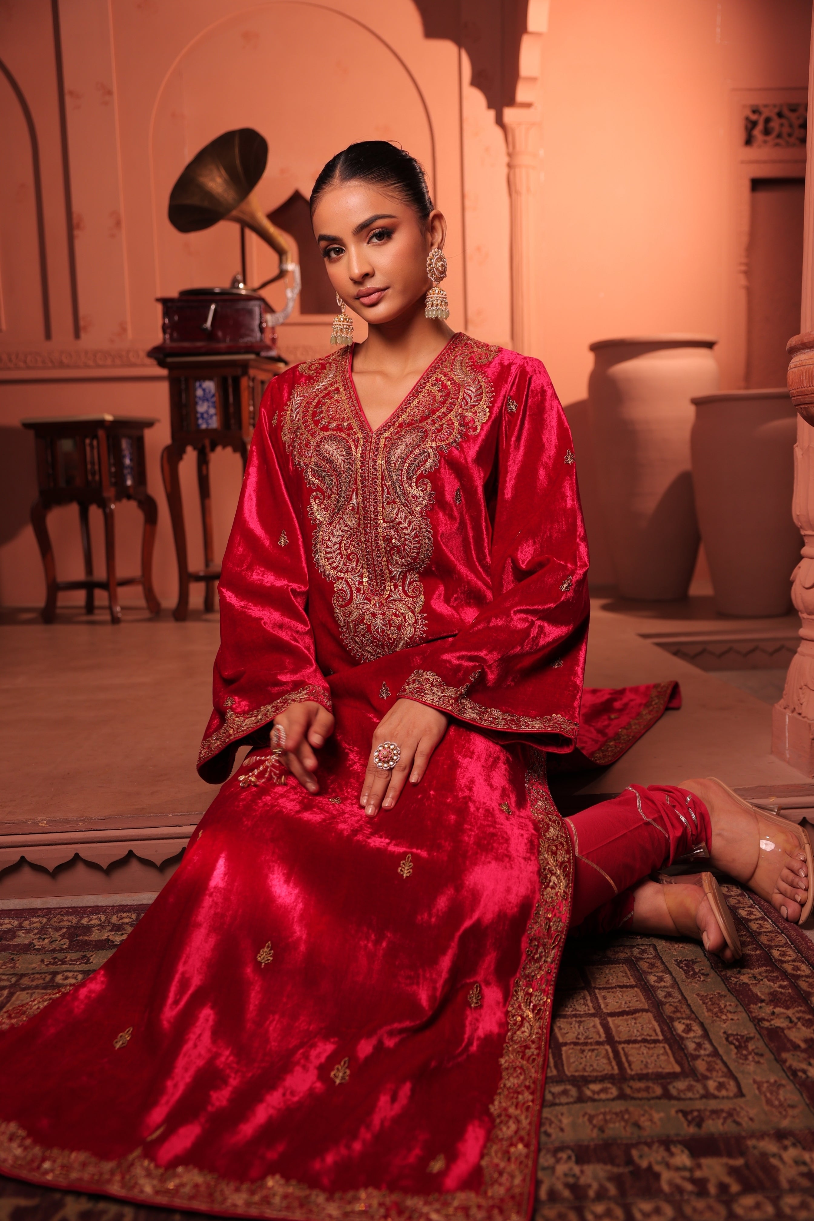Zaiba Red Pink Suit Set