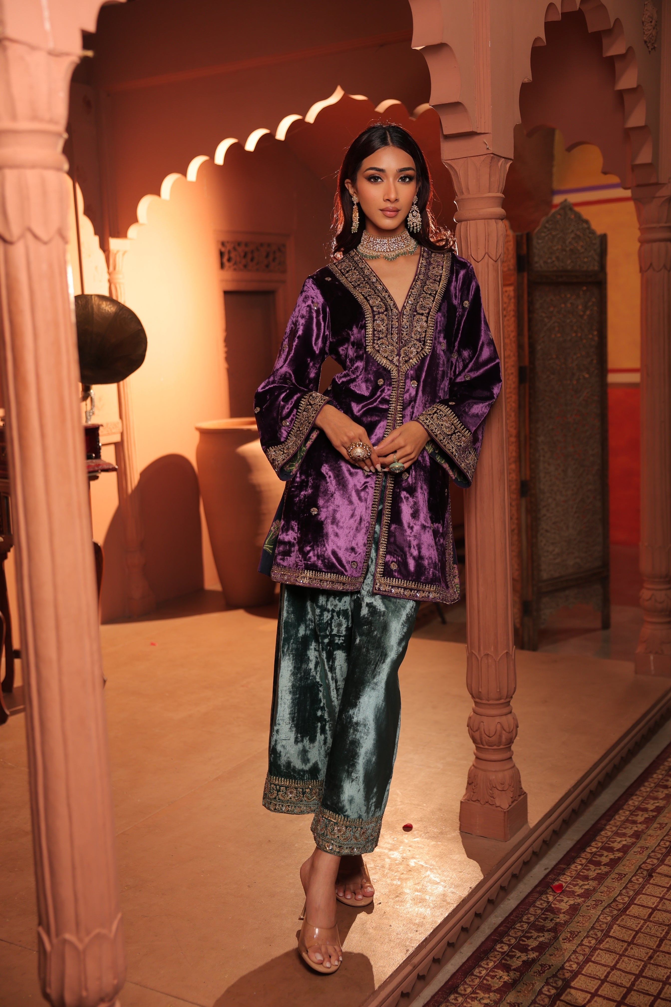 Kasoori Purple Teal Suit Set