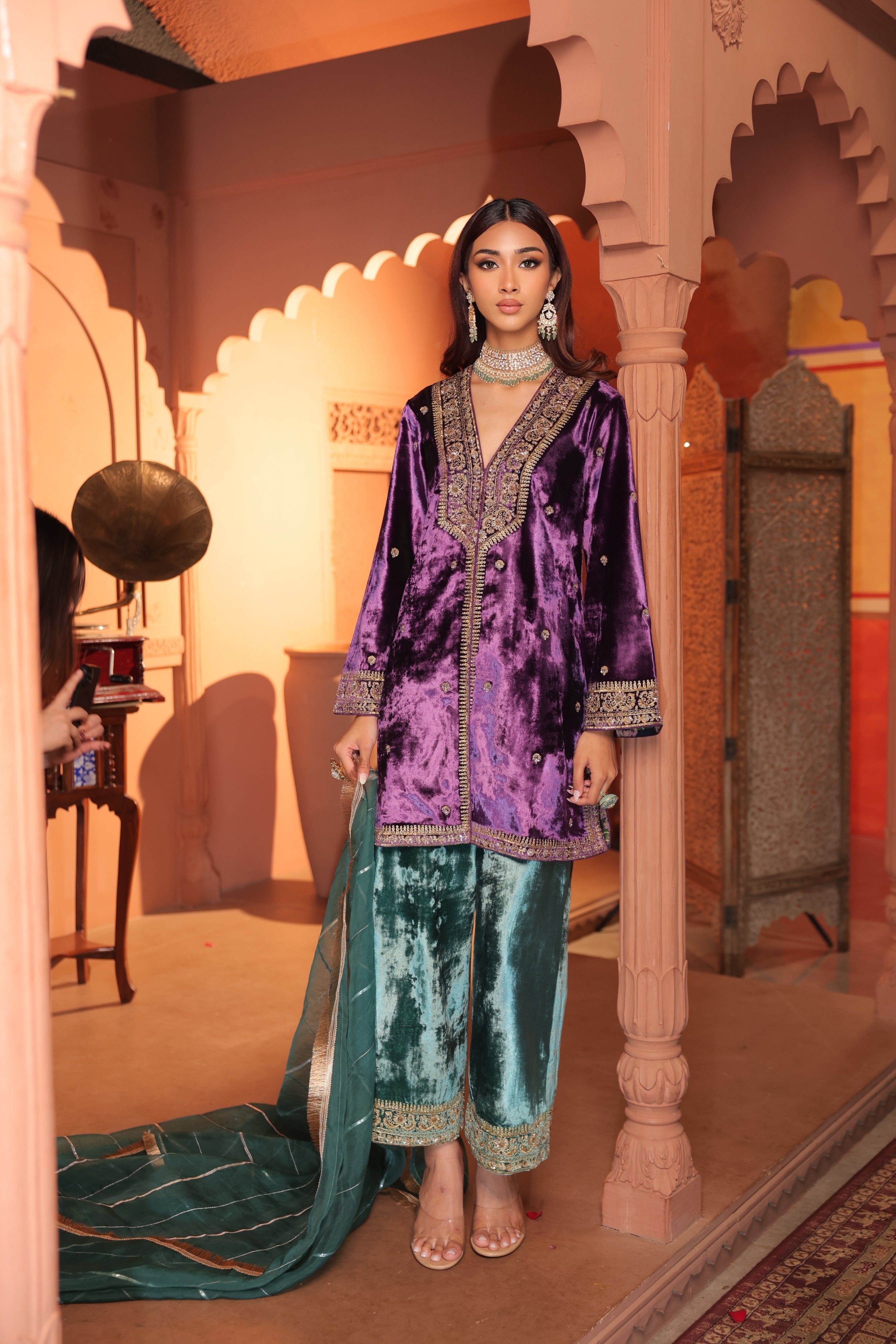 Kasoori Purple Teal Suit Set