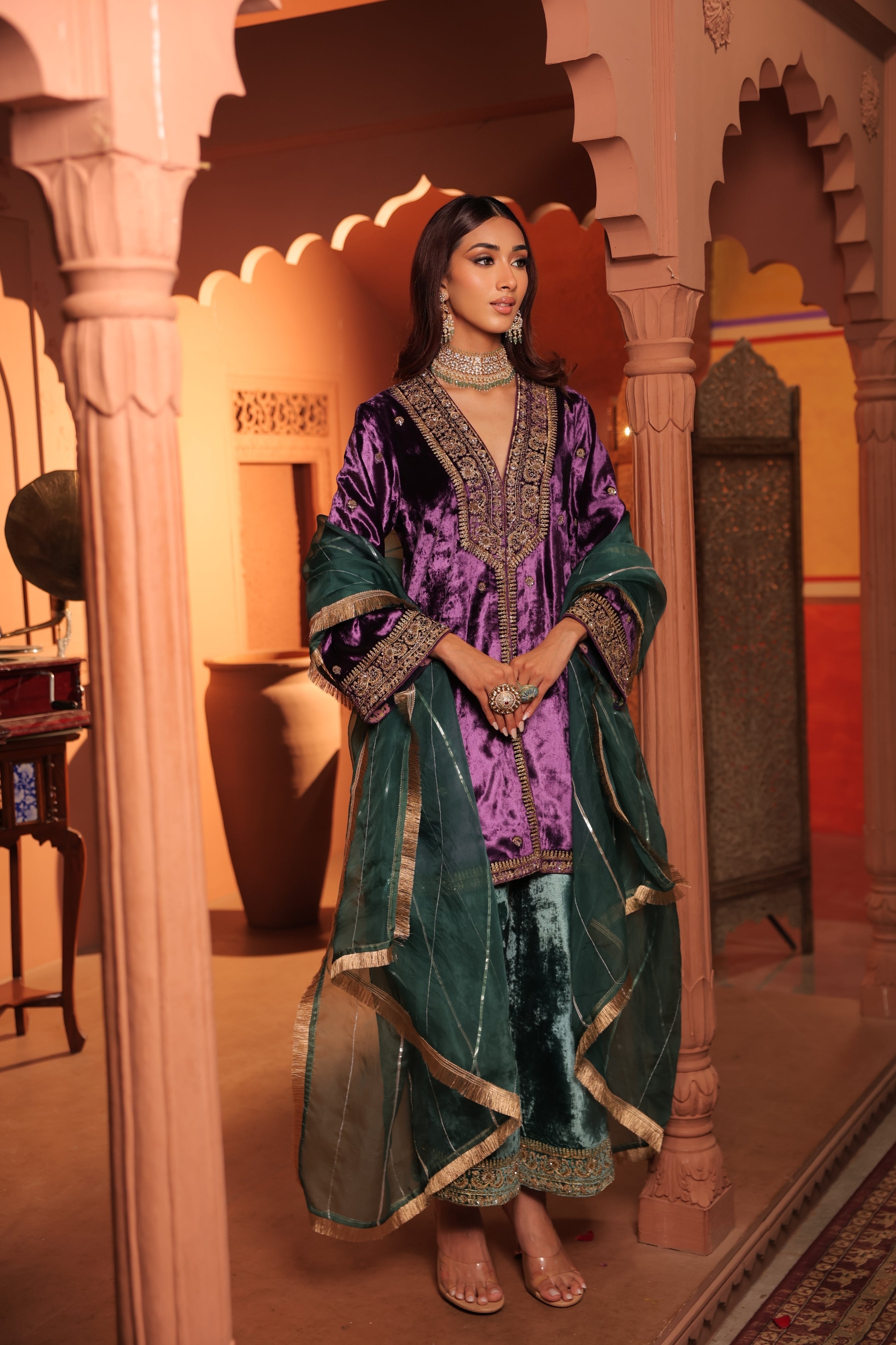 Kasoori Purple Teal Suit Set