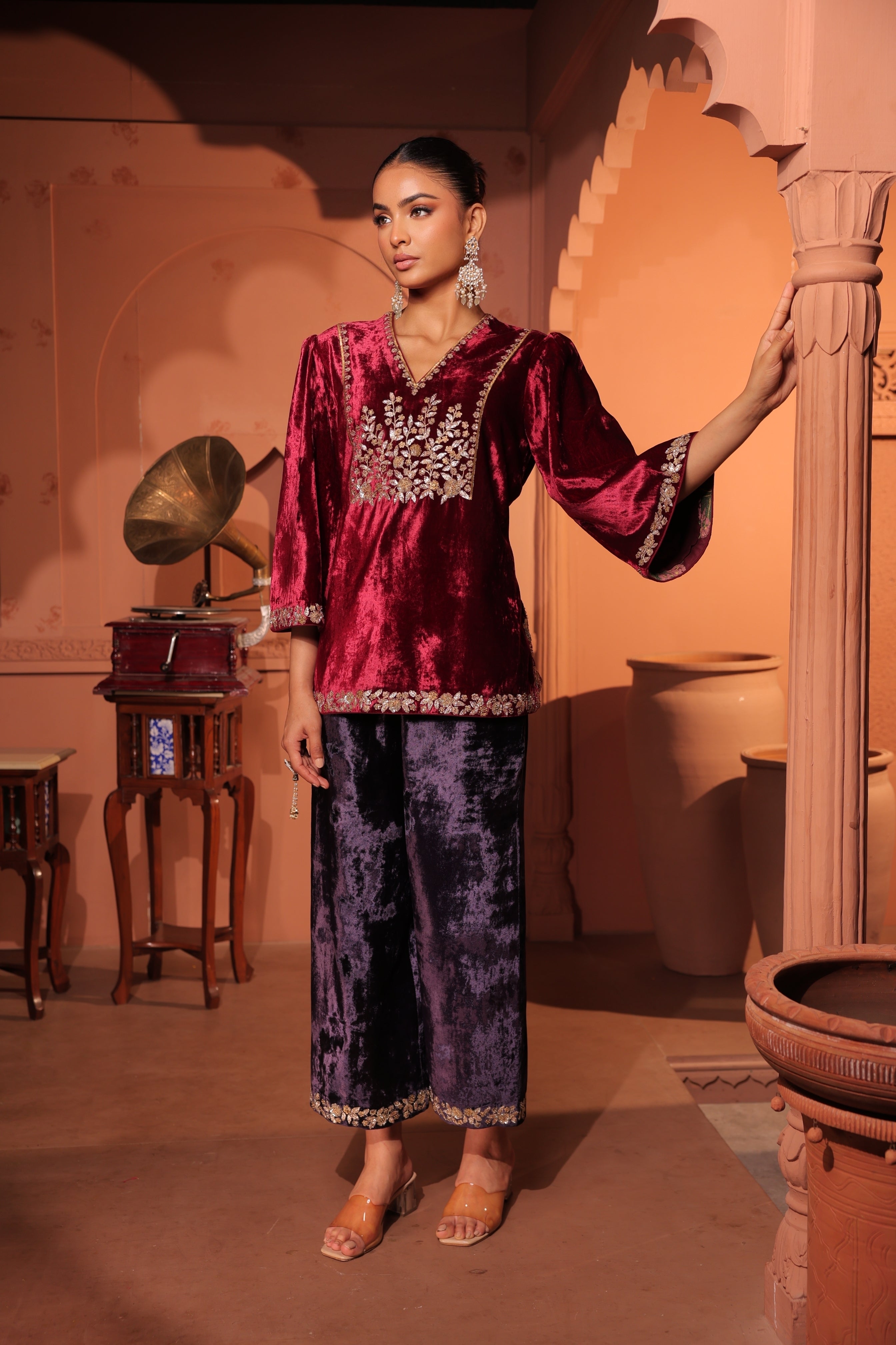Kusha Maroon Suit Set