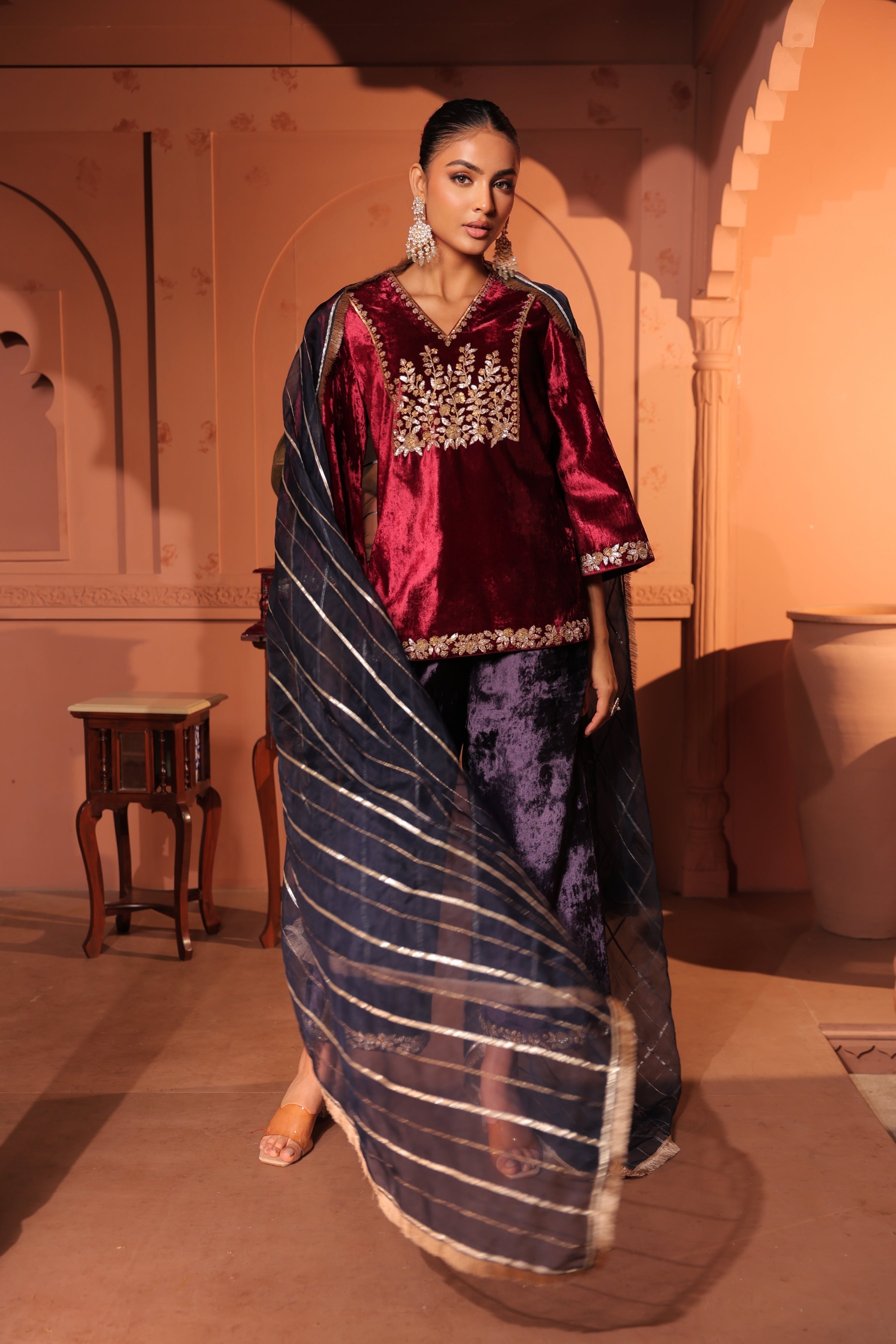Kusha Maroon Suit Set