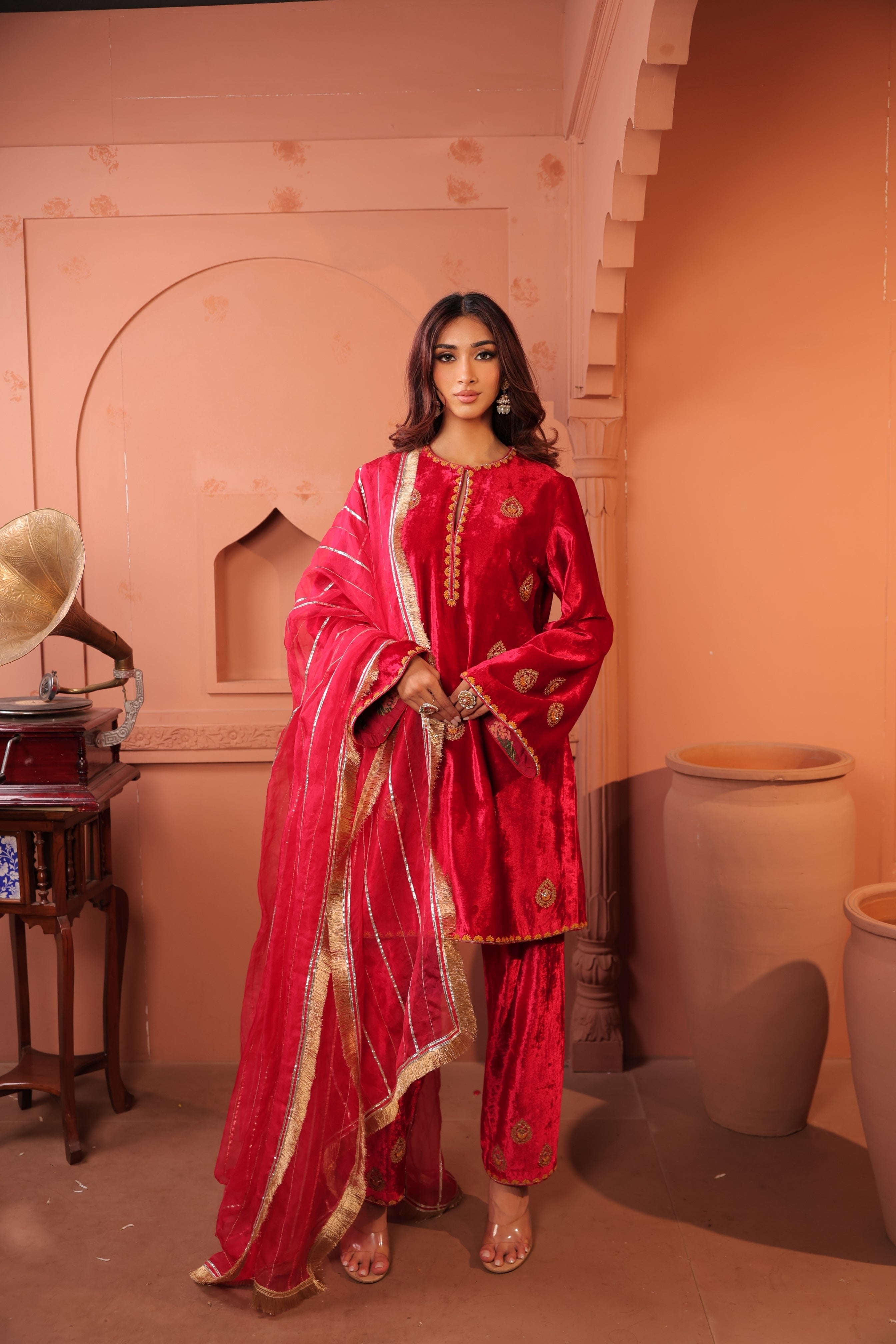 Saanaz Red Pink Suit Set