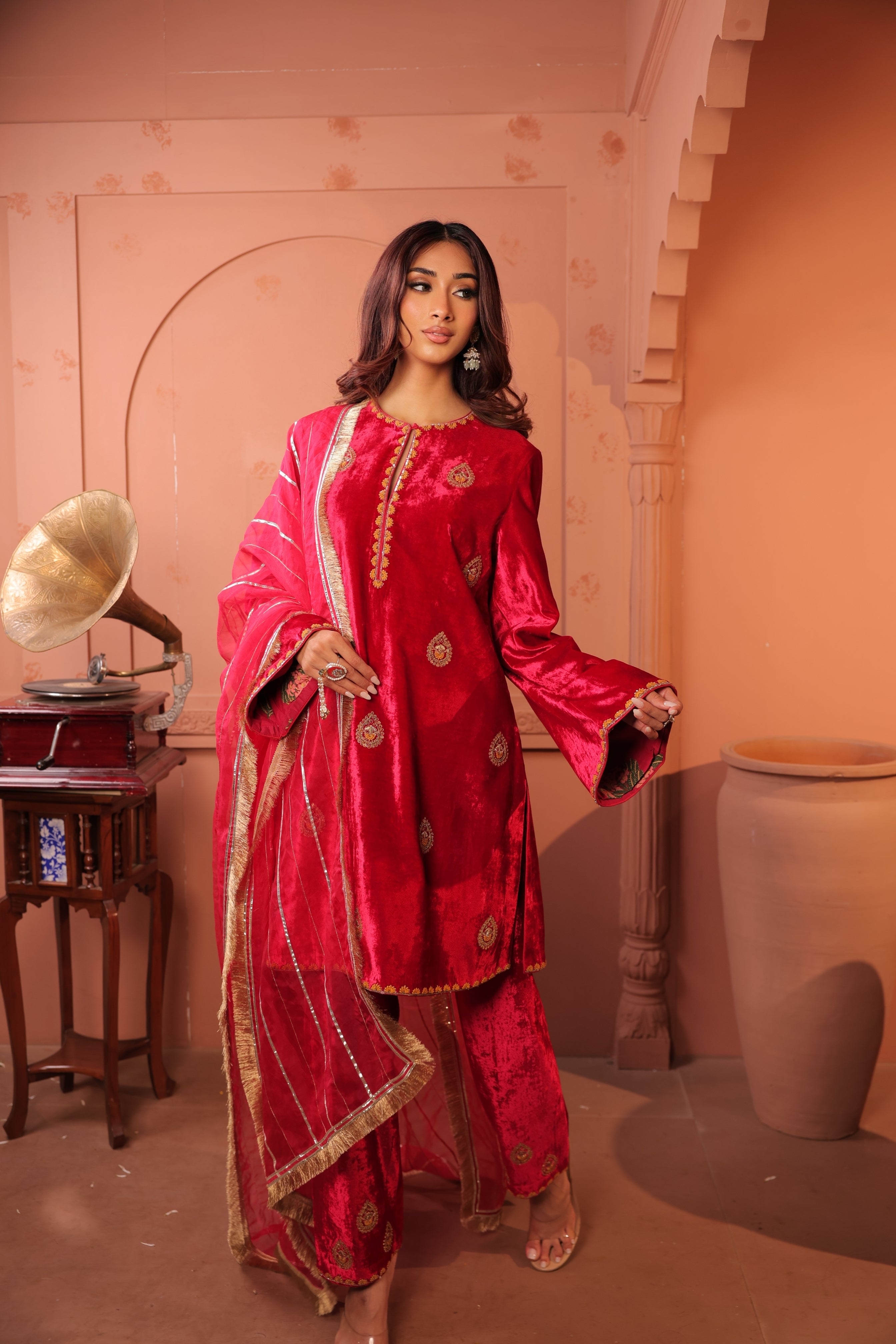 Saanaz Red Pink Suit Set