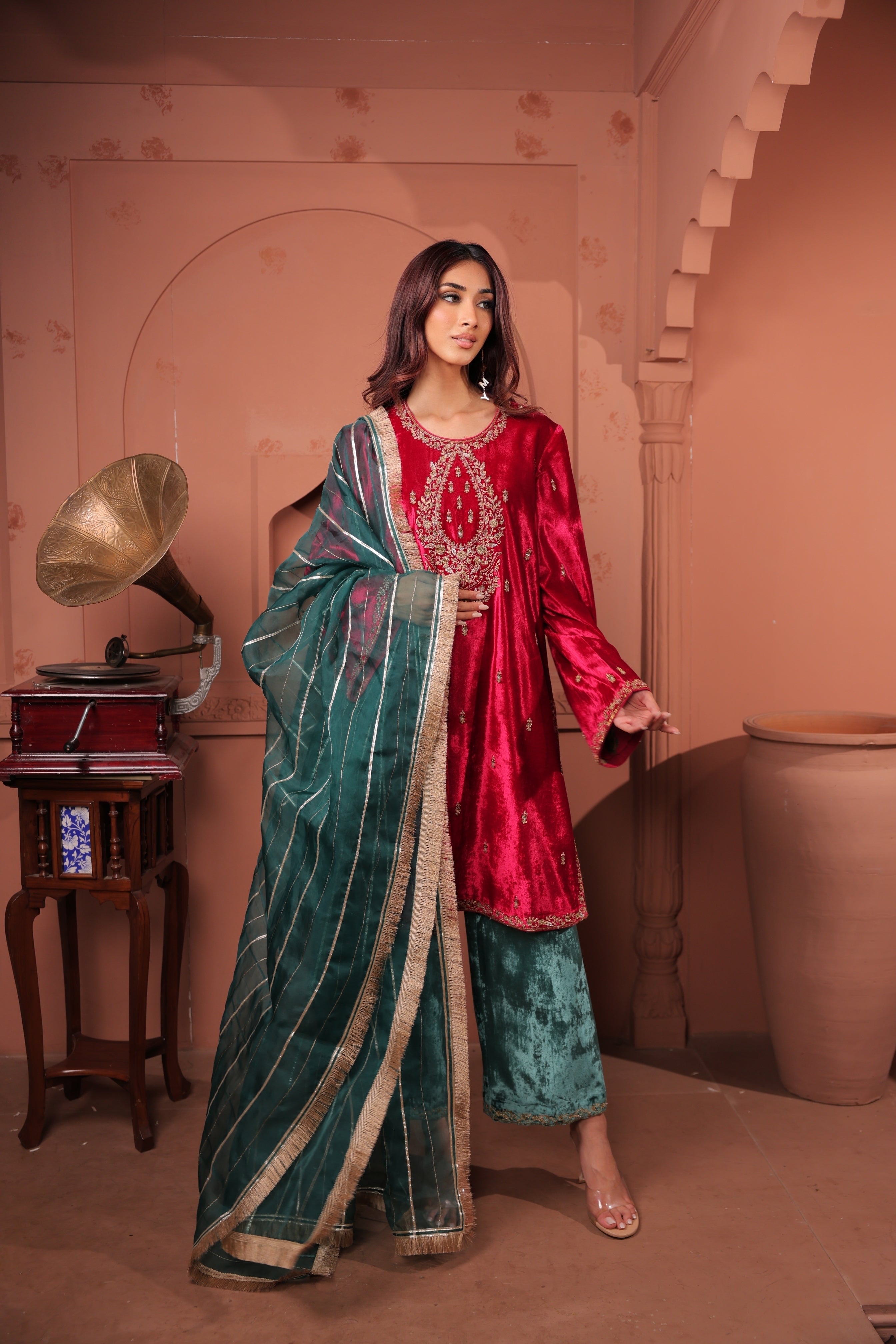 Rubani Pink Teal Suit
