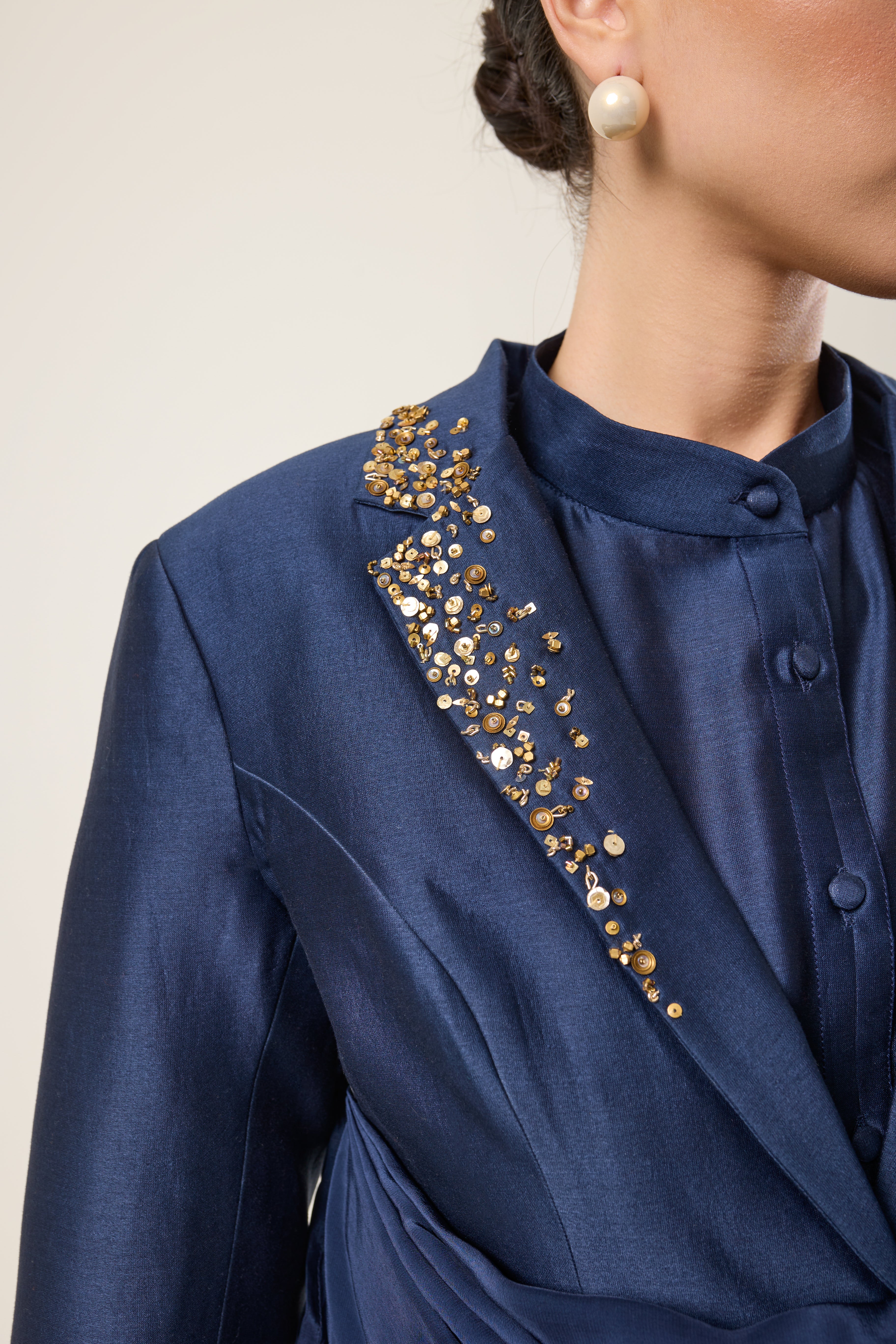 Midnight Spark Blazar with Drape Skirt Set