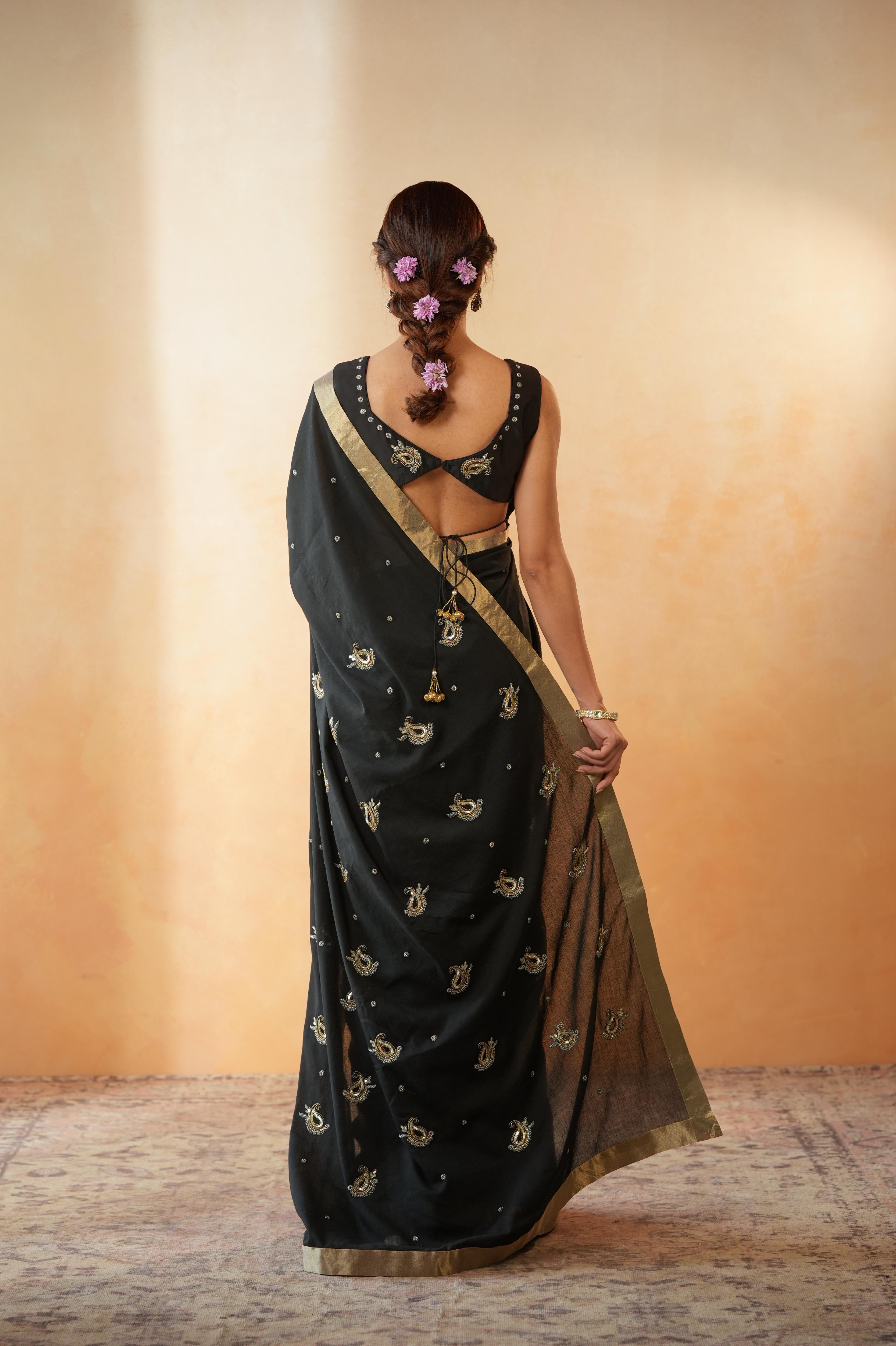 Aashna Paisley Black Saree