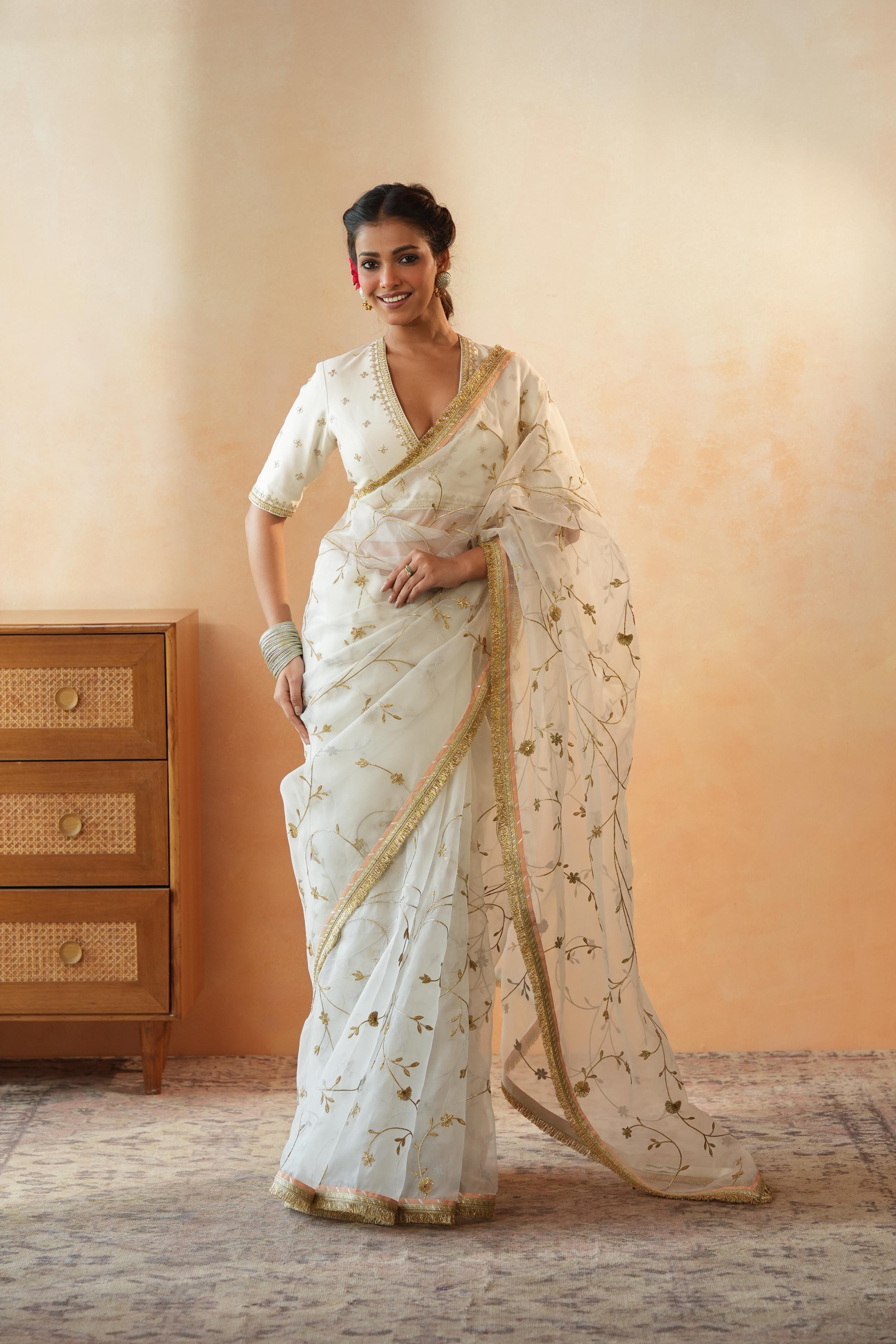 Rajshree Ivory Gota Jaal Saree