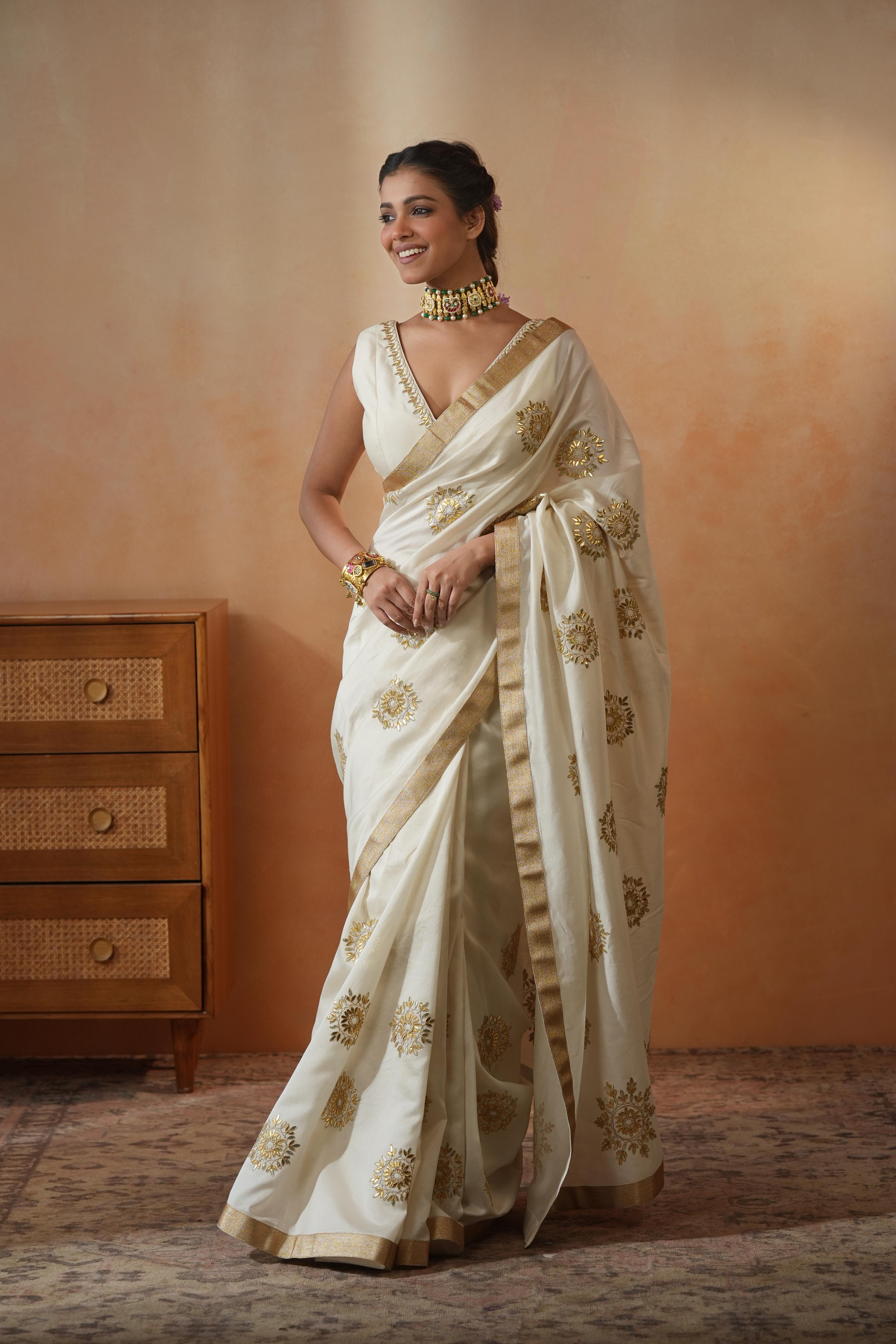 Bhavri Gota-Patti Ivory Saree