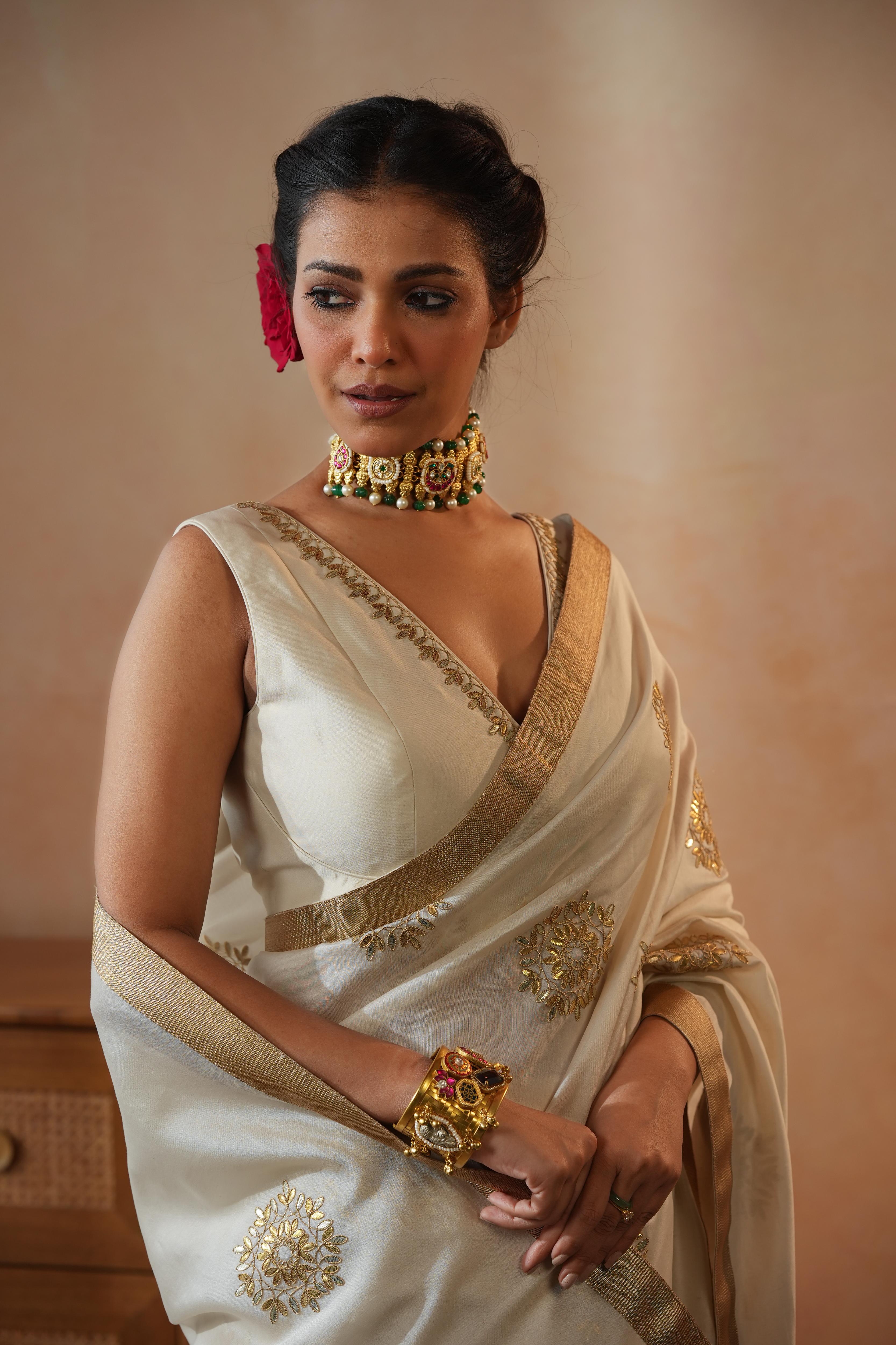 Bhavri Gota-Patti Ivory Saree