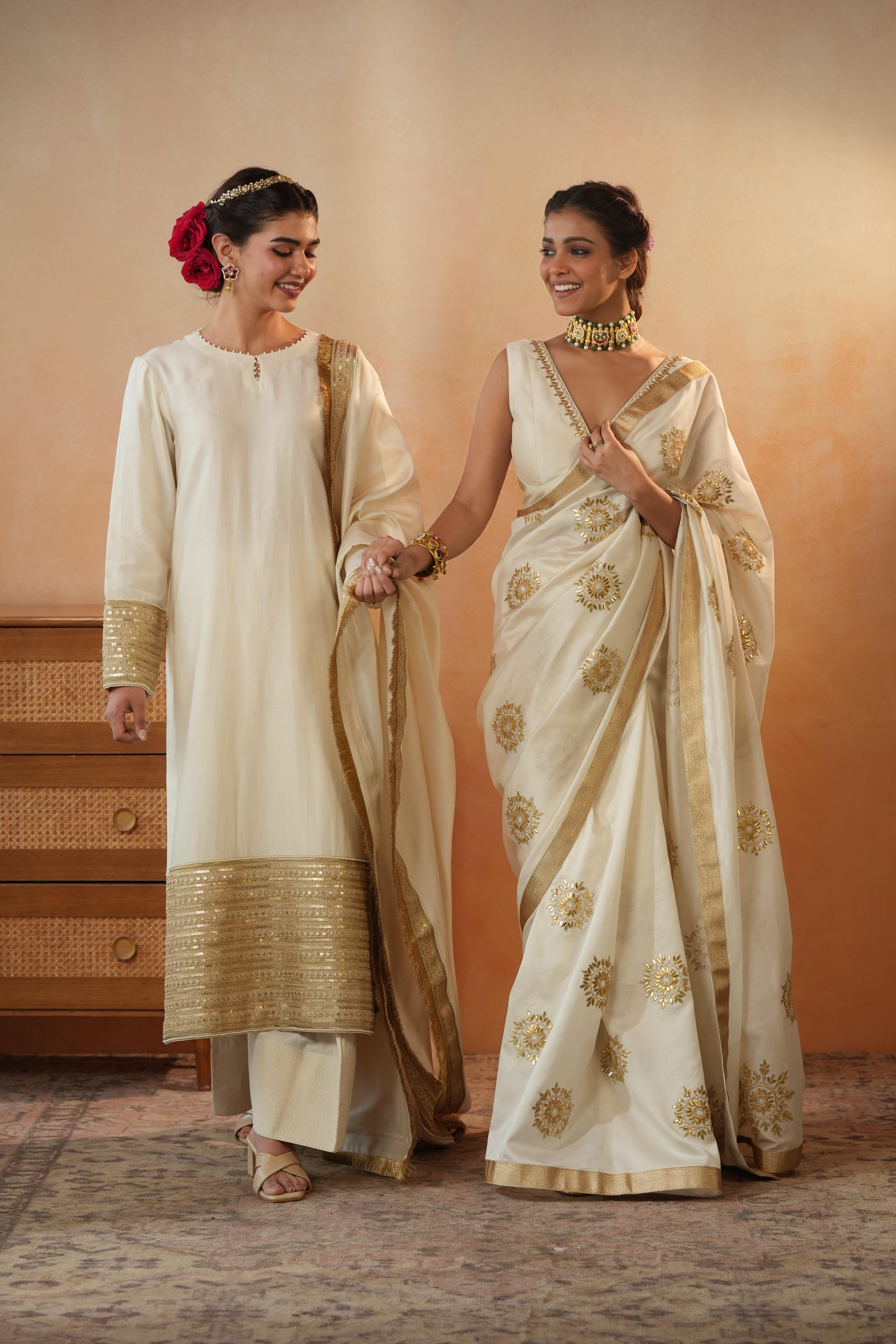 Bhavri Gota-Patti Ivory Saree