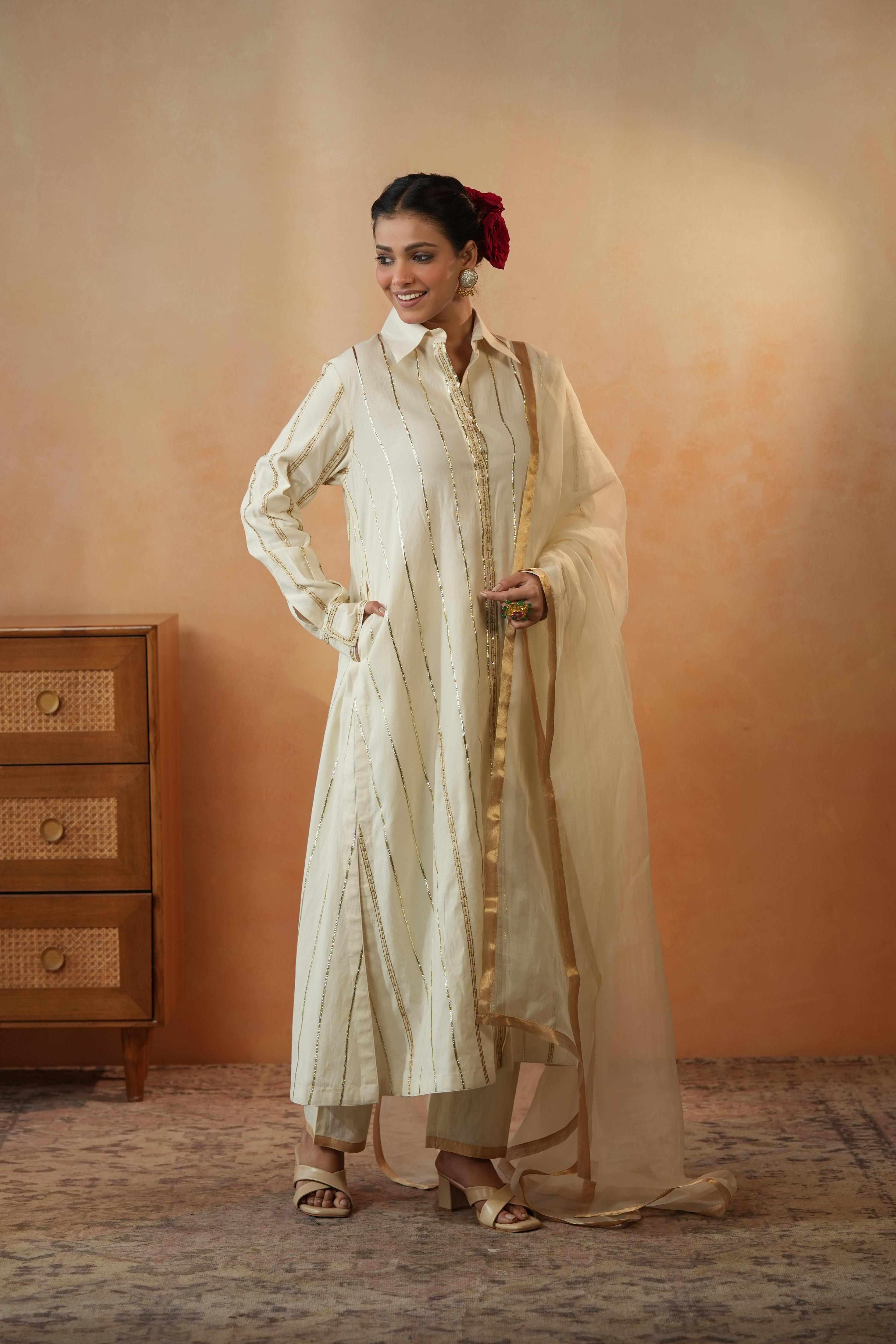 Amaya Gota Lace Ivory Kurta Set