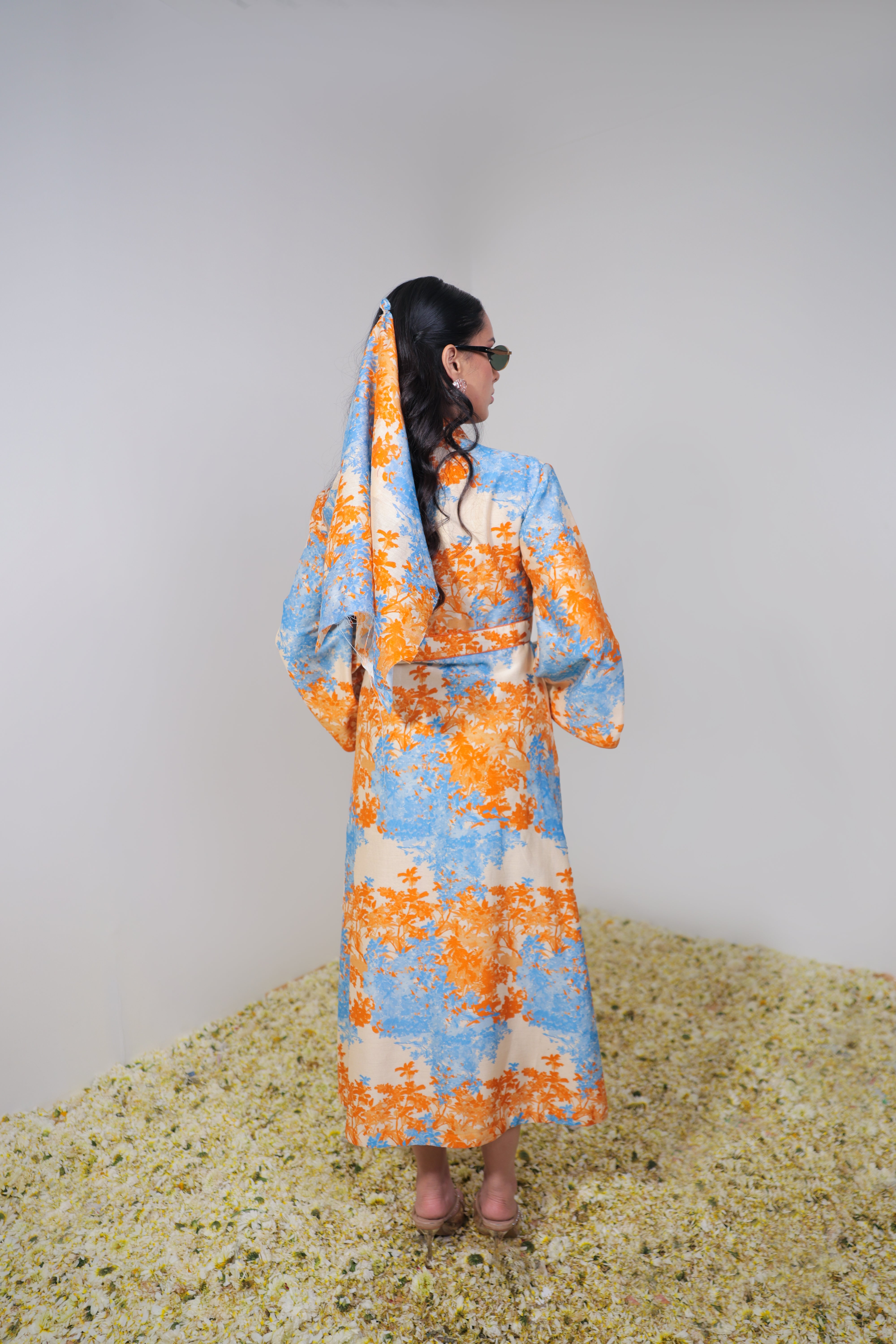 Orange & Sky Blue Floral Dress