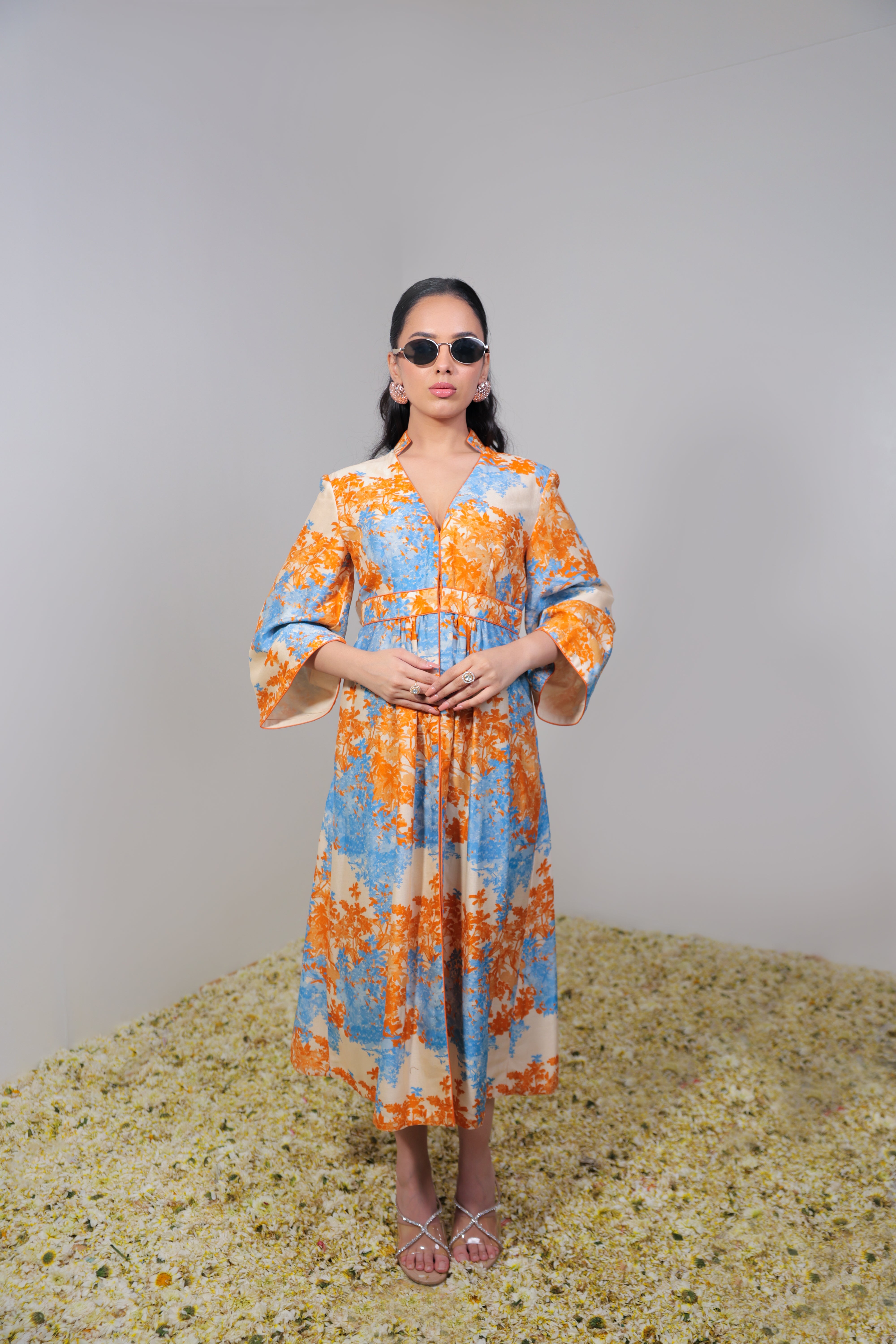 Orange & Sky Blue Floral Dress