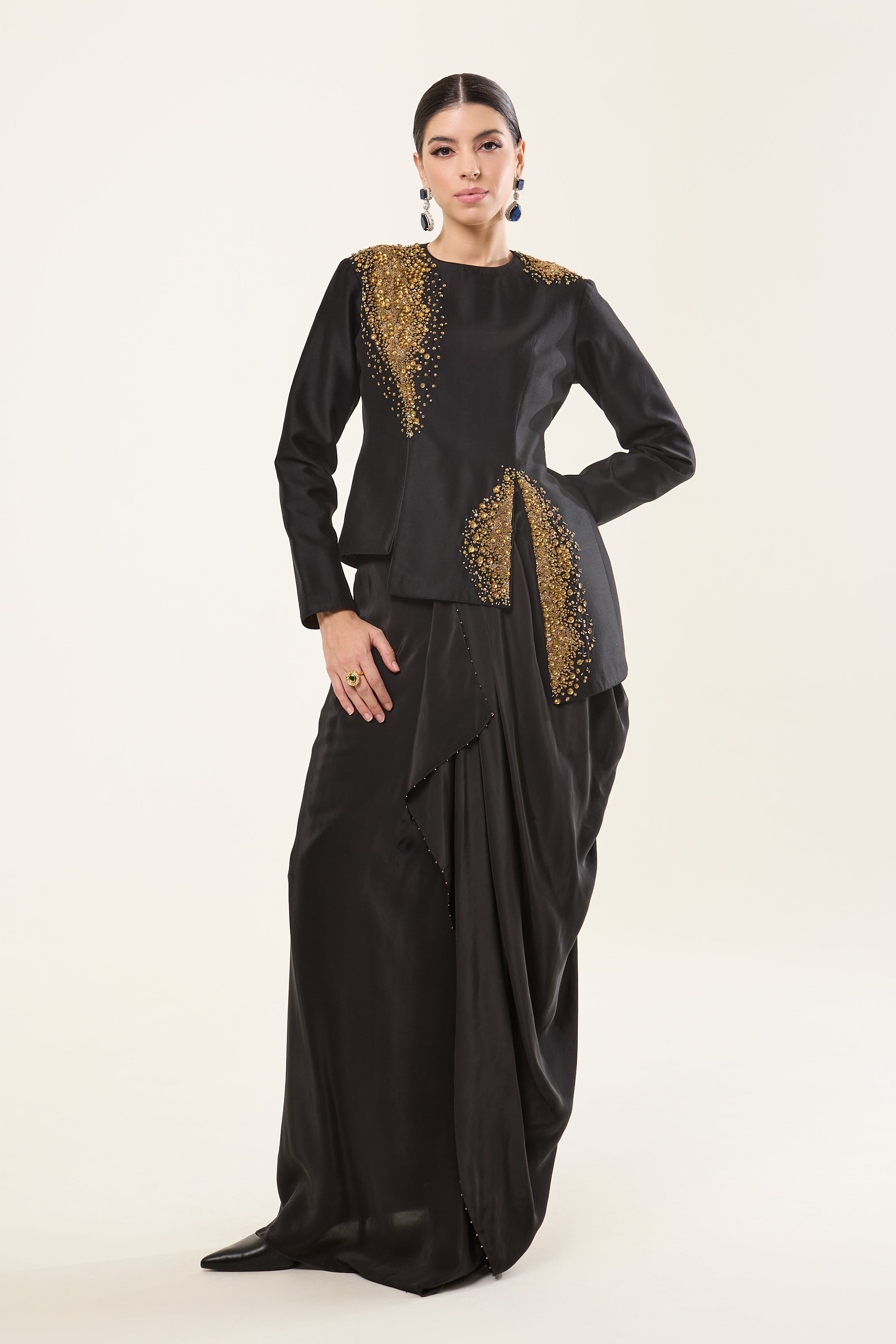 Gold Black Jacket with Drape