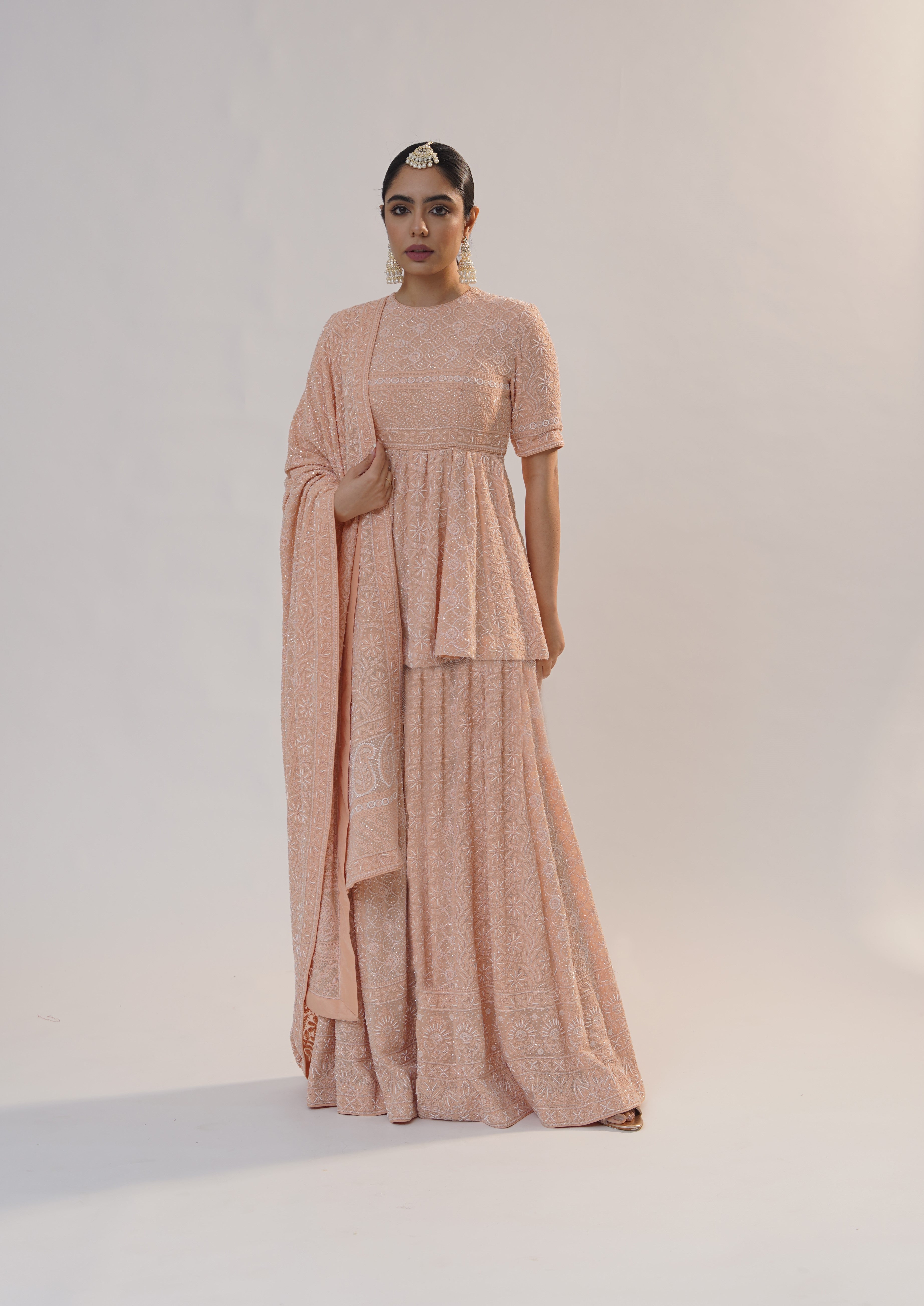 Zamani Peach Wedding Sharara