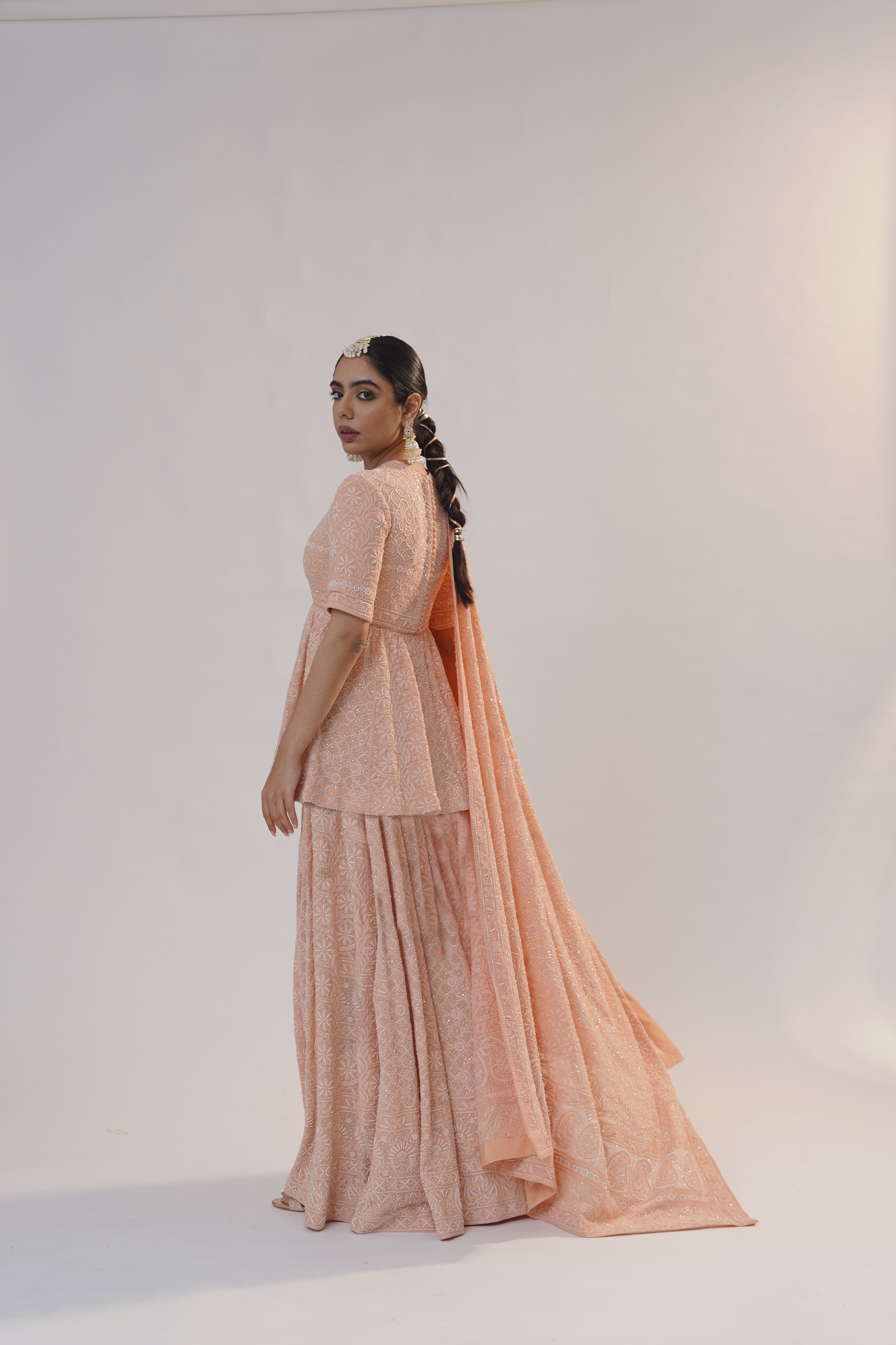 Zamani Peach Wedding Sharara