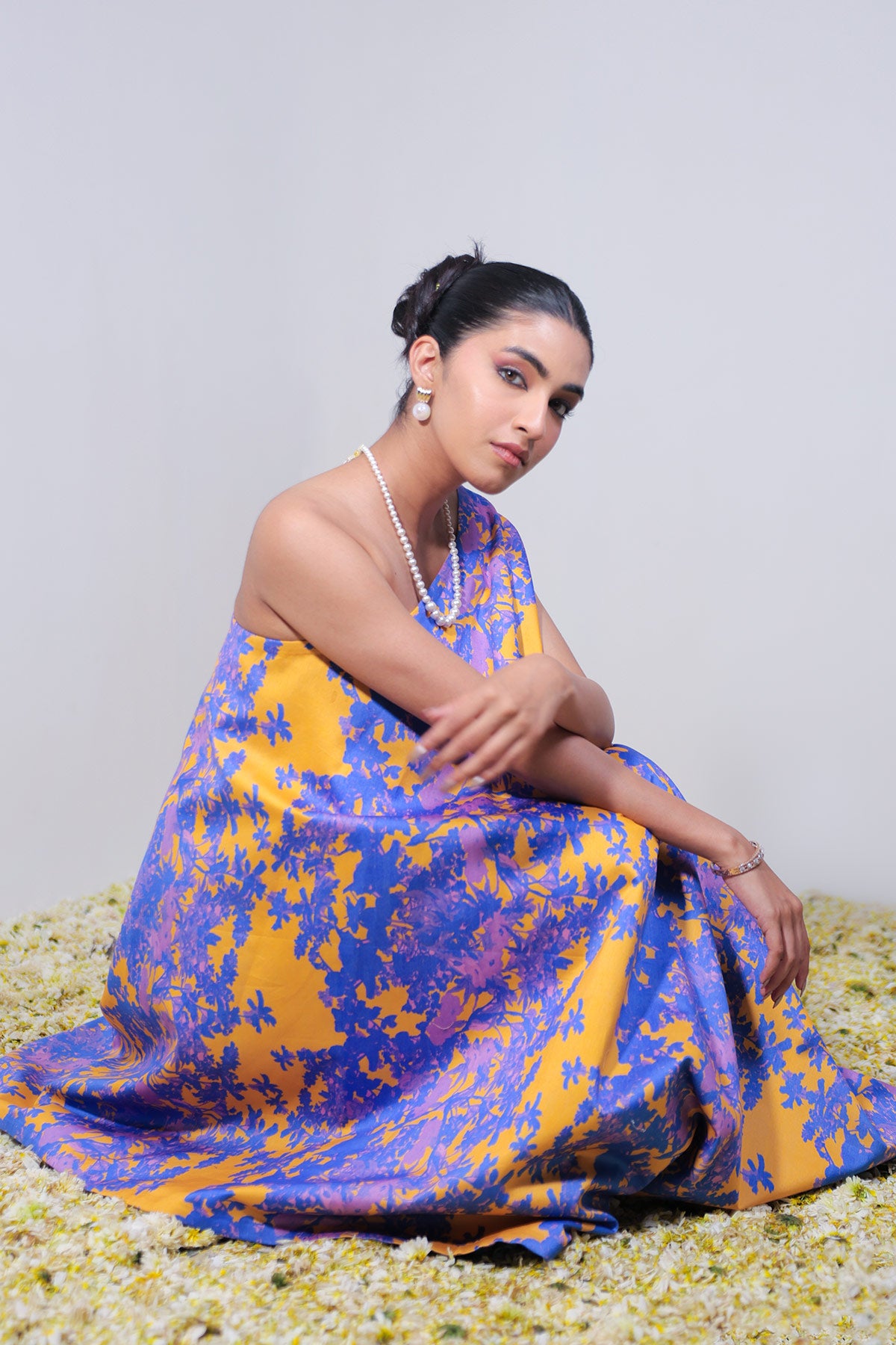 Orange, Blue/Purple Off-Shoulder Poncho Dress