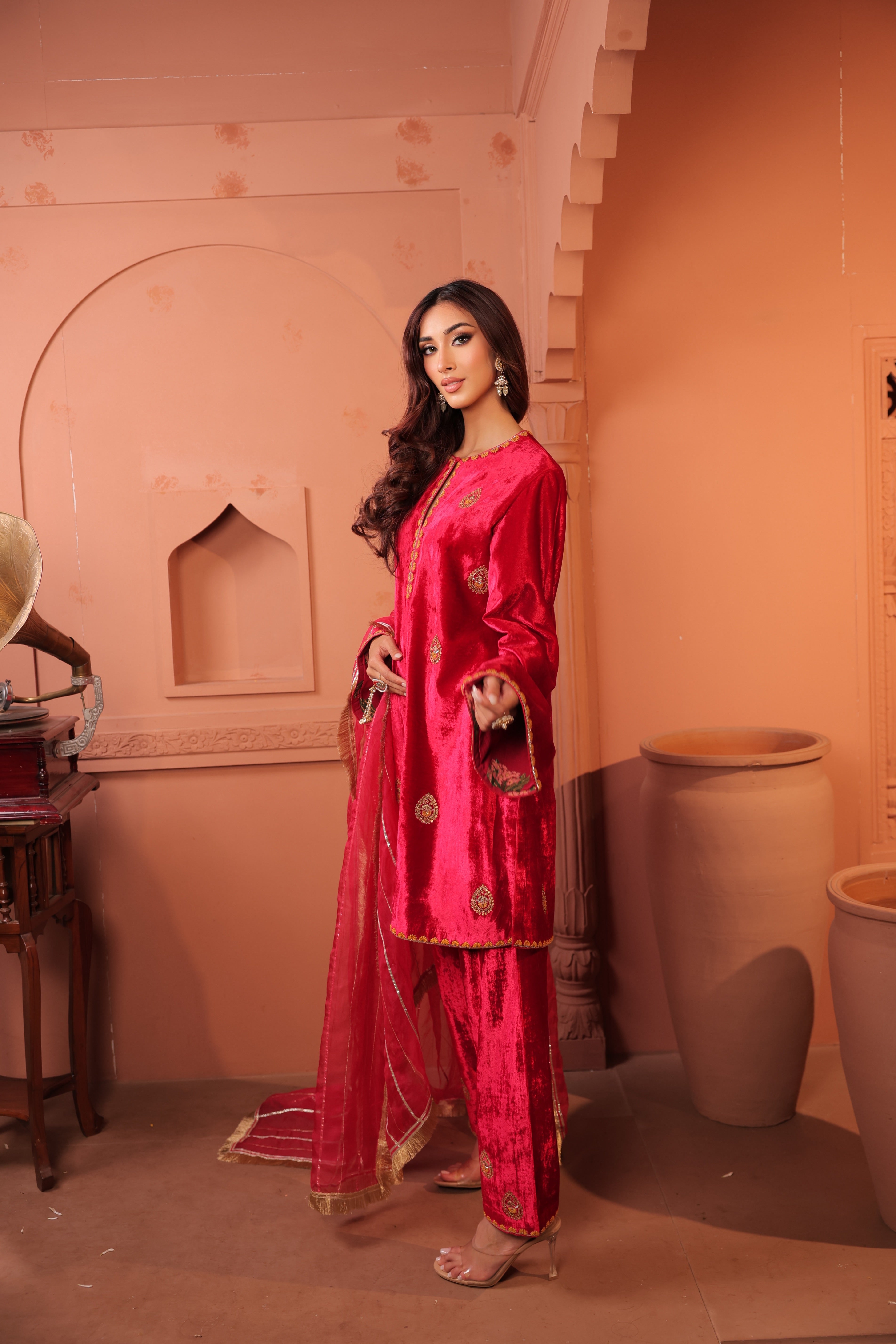 Saanaz Red Pink Suit Set