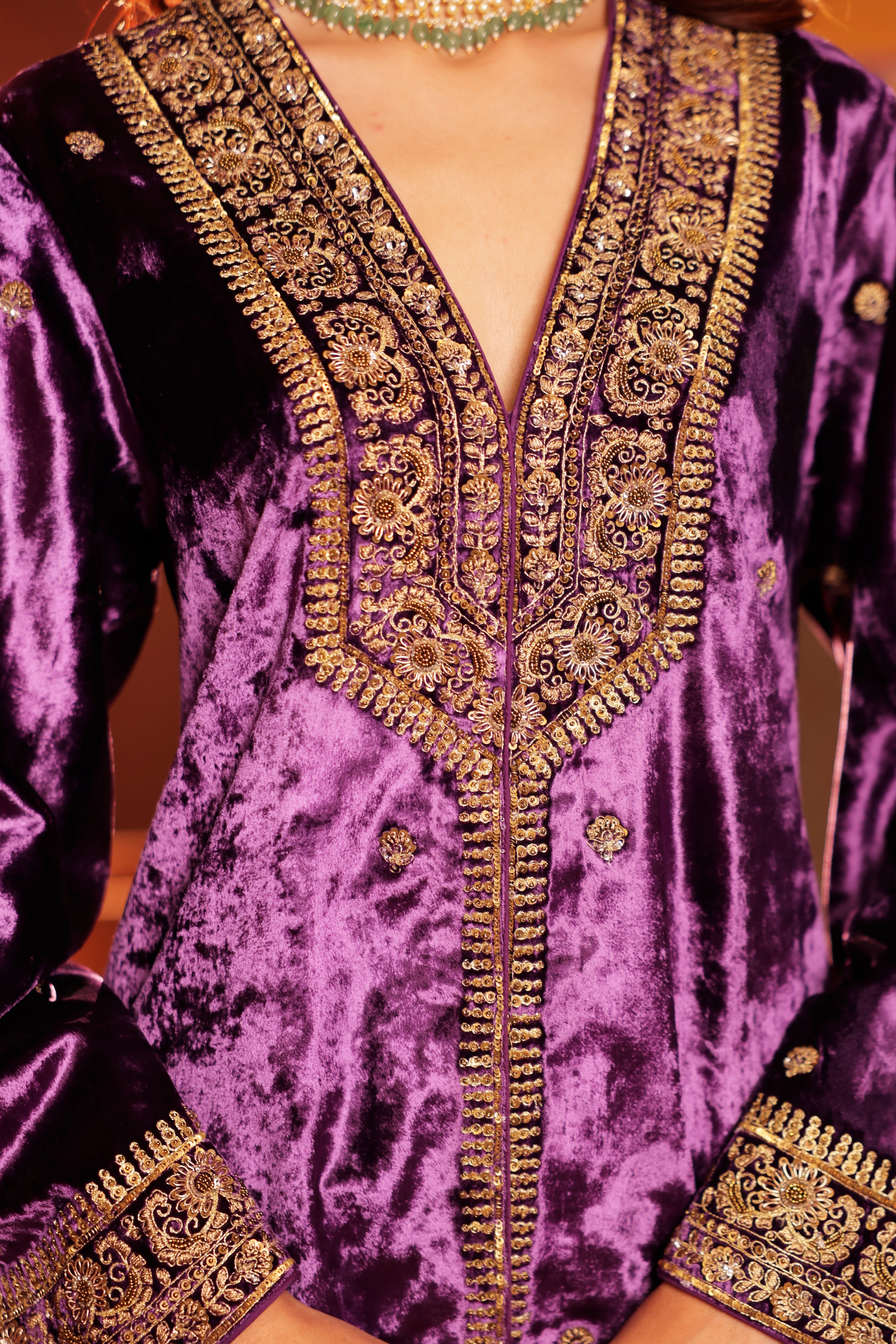 Kasoori Purple Teal Suit Set