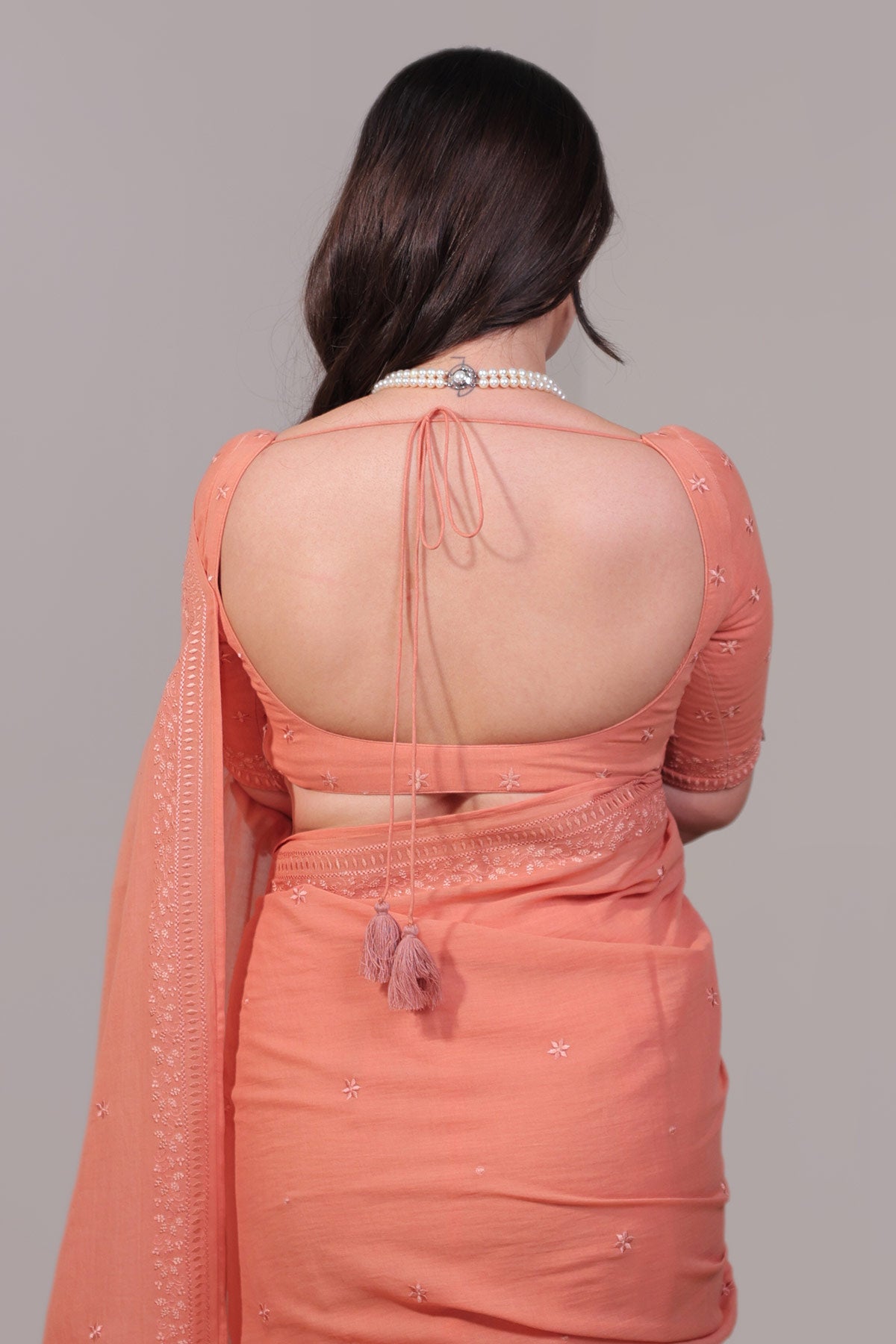 Terracotta Red Pure Mulmul Saree with Ek Taar Embroidery