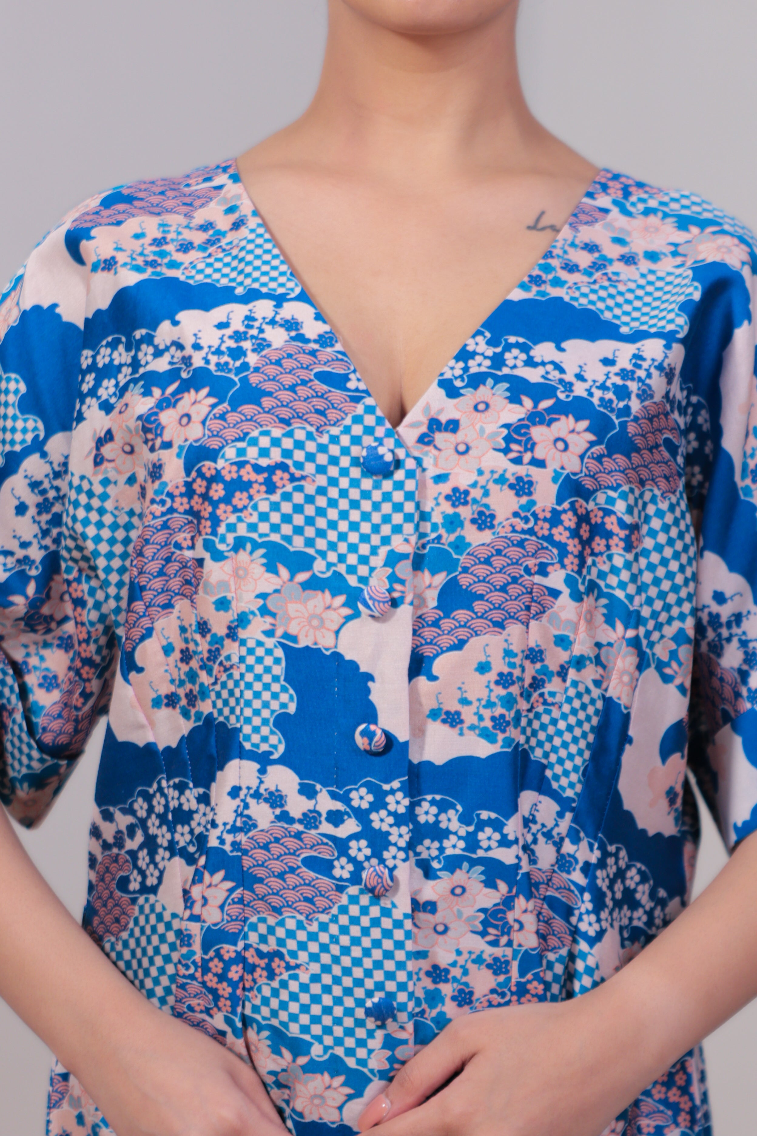 Scallop Floral Blue A line Dress