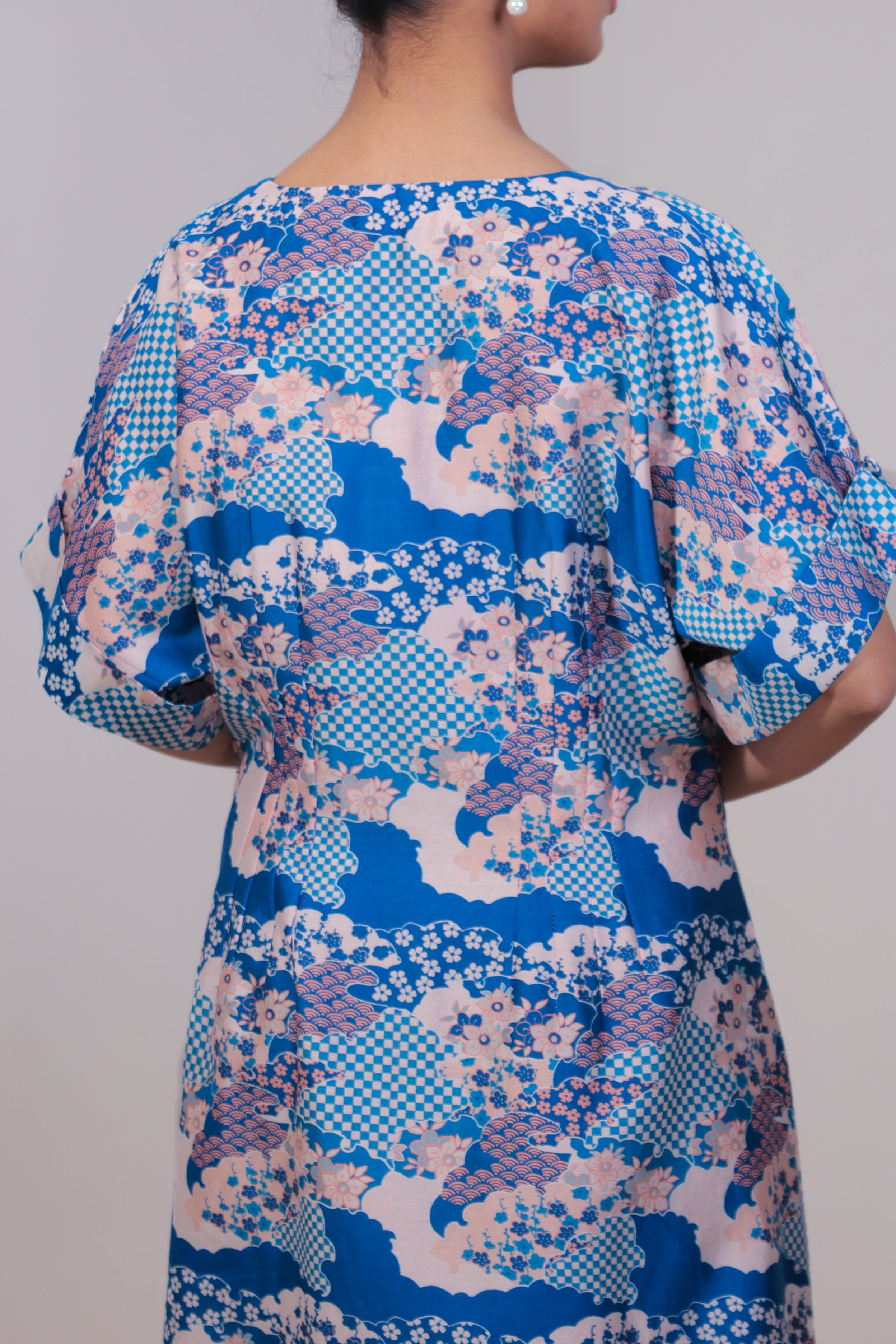 Scallop Floral Blue A line Dress