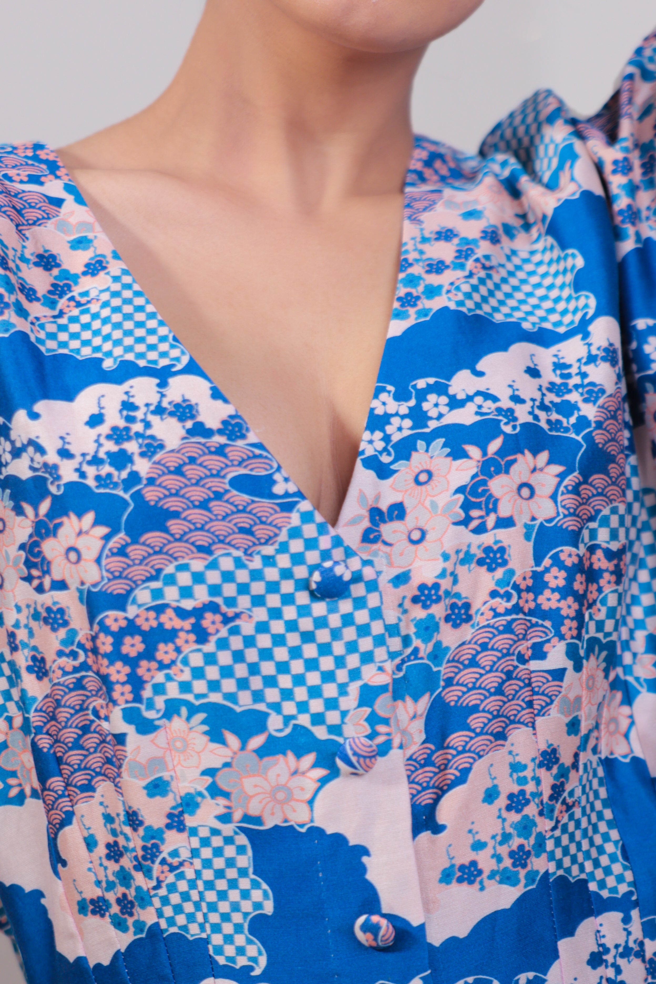 Scallop Floral Blue A line Dress