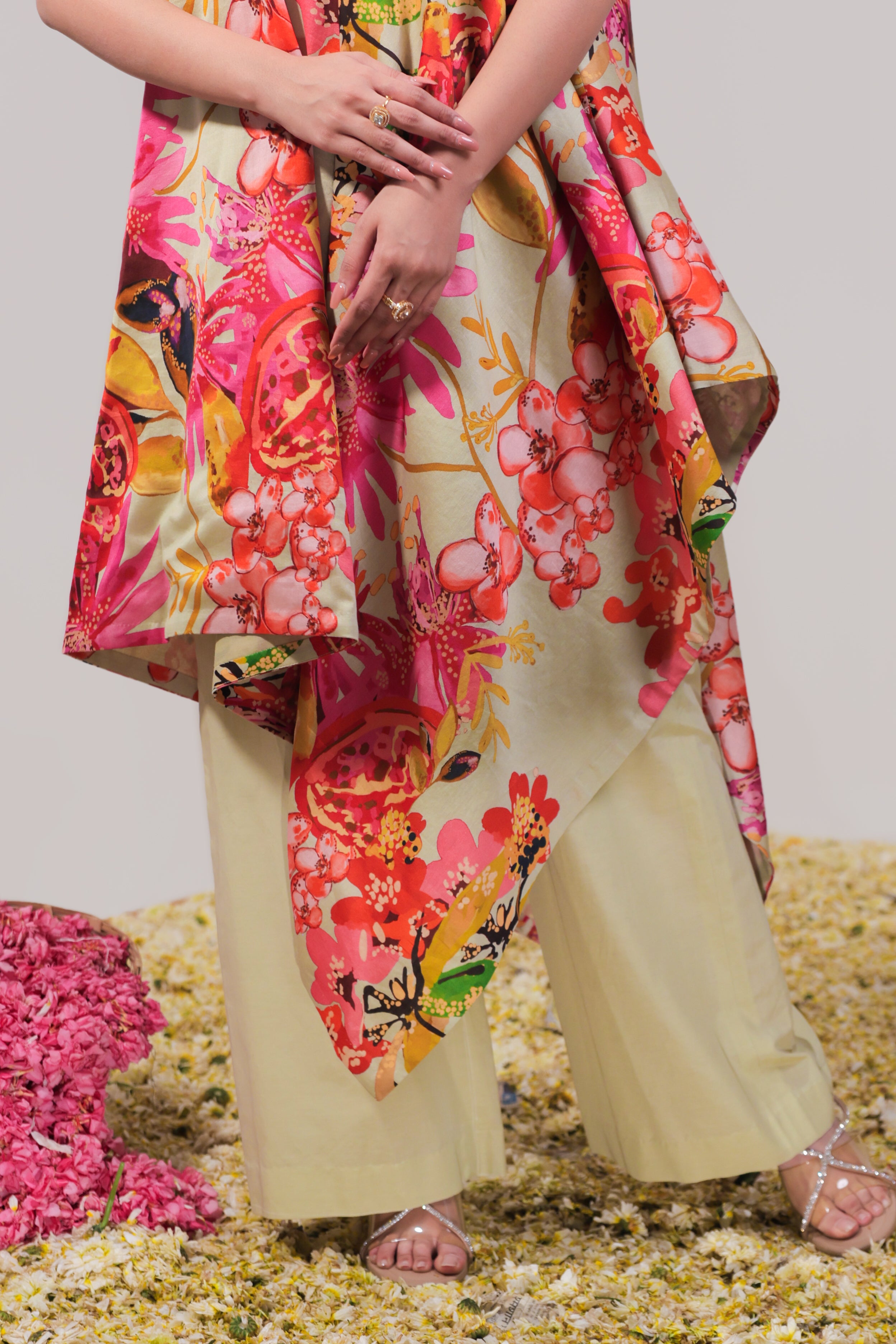 Floral Jaal Off-Shoulder Cord Set with Palazzo