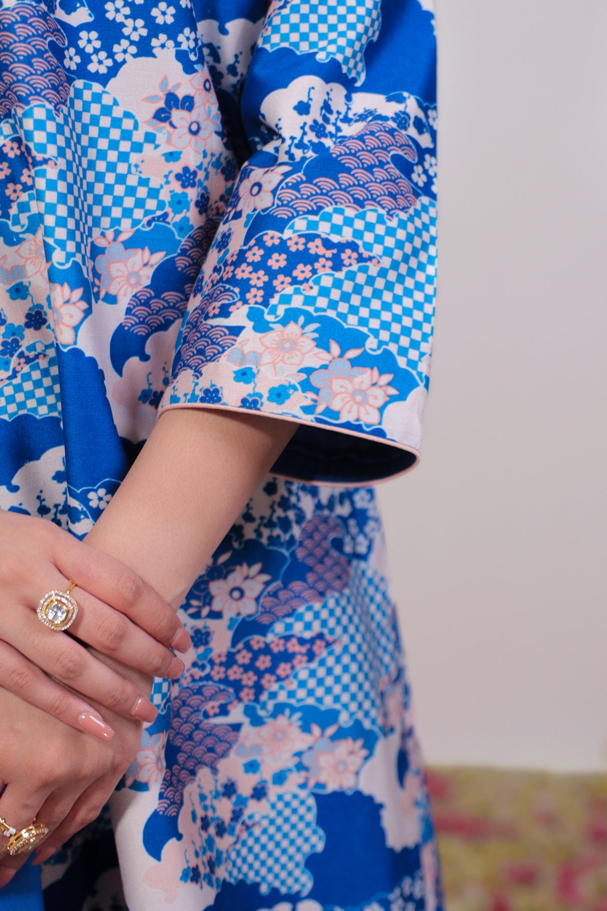 Scalloped Blue Floral Co-ord Set with Palazzo & Stole