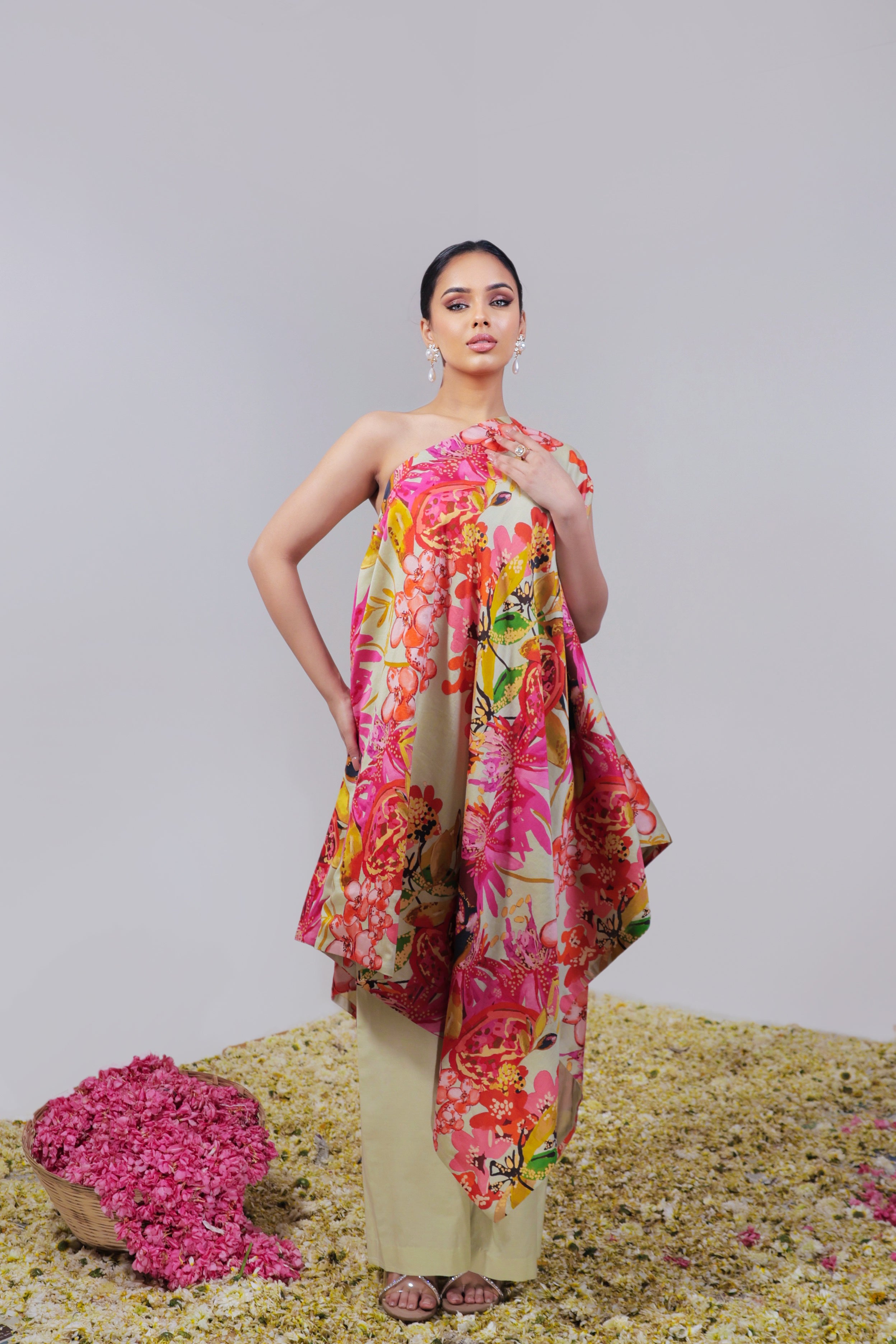 Floral Jaal Off-Shoulder Cord Set with Palazzo