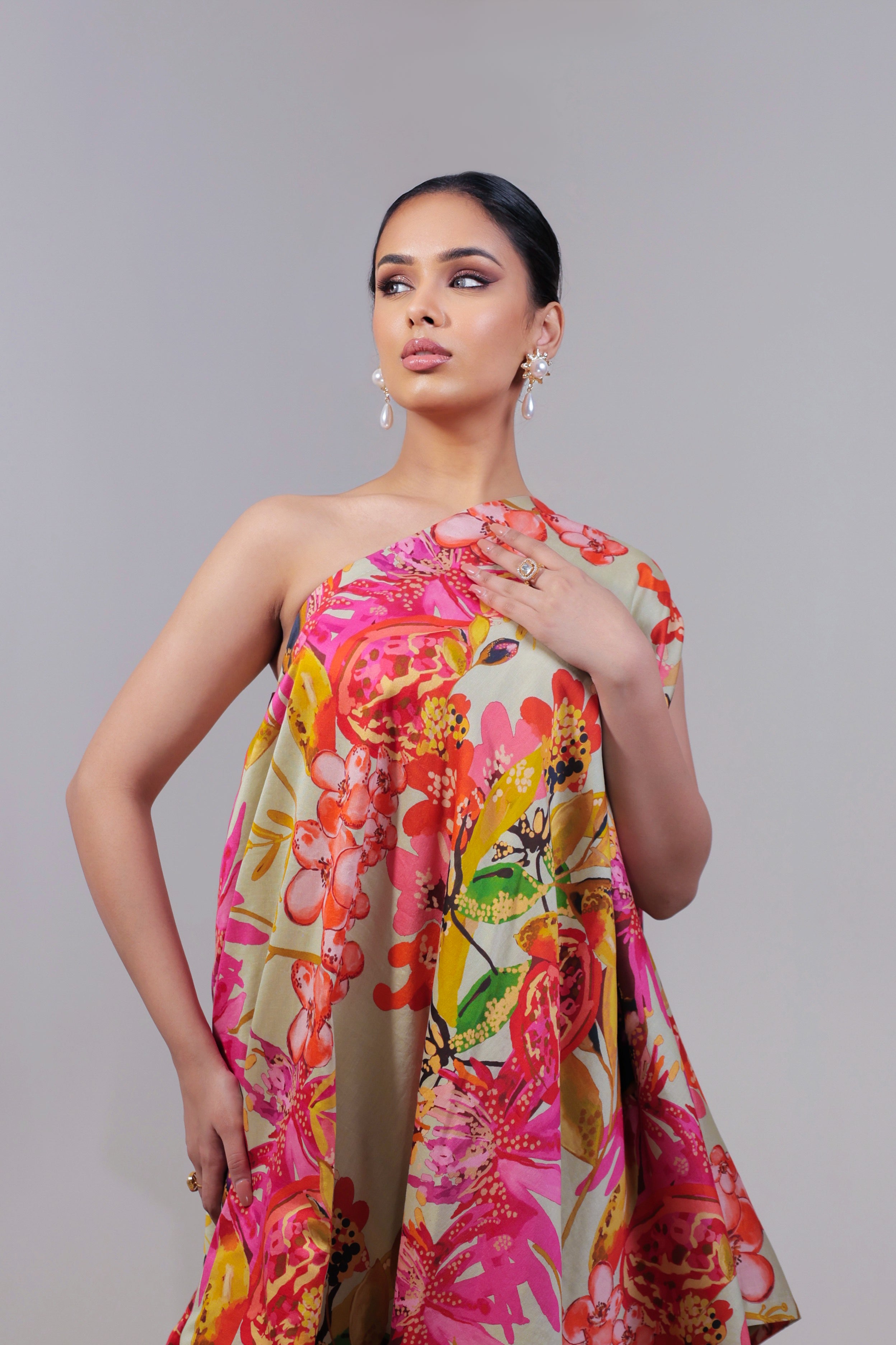 Floral Jaal Off-Shoulder Cord Set with Palazzo