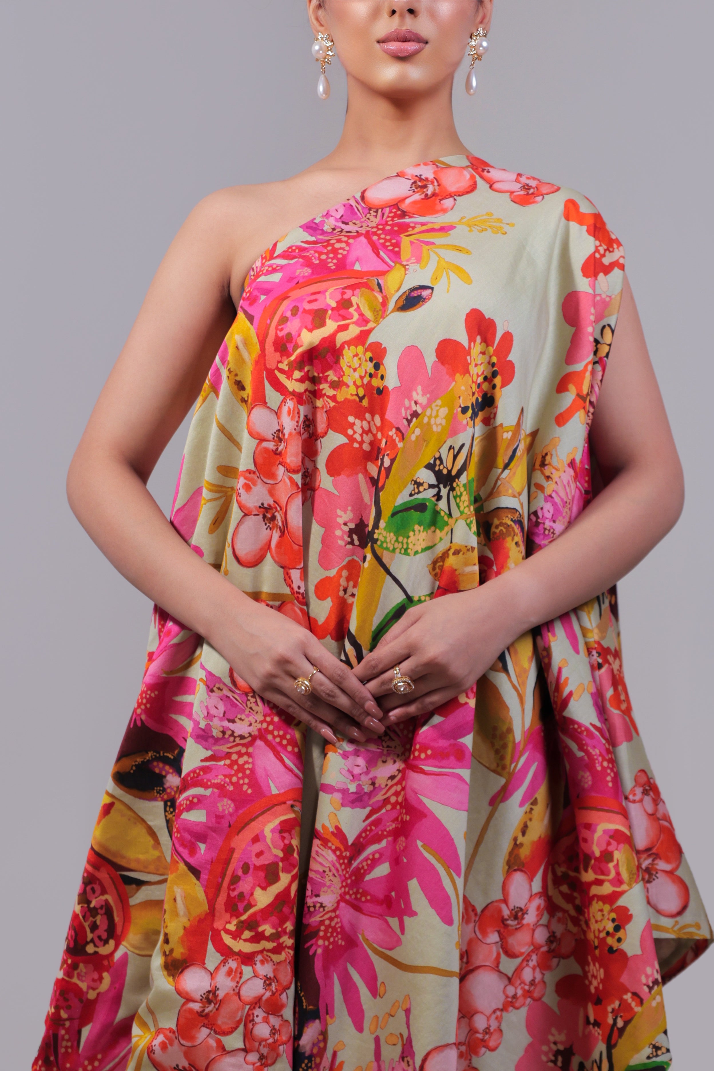 Floral Jaal Off-Shoulder Cord Set with Palazzo