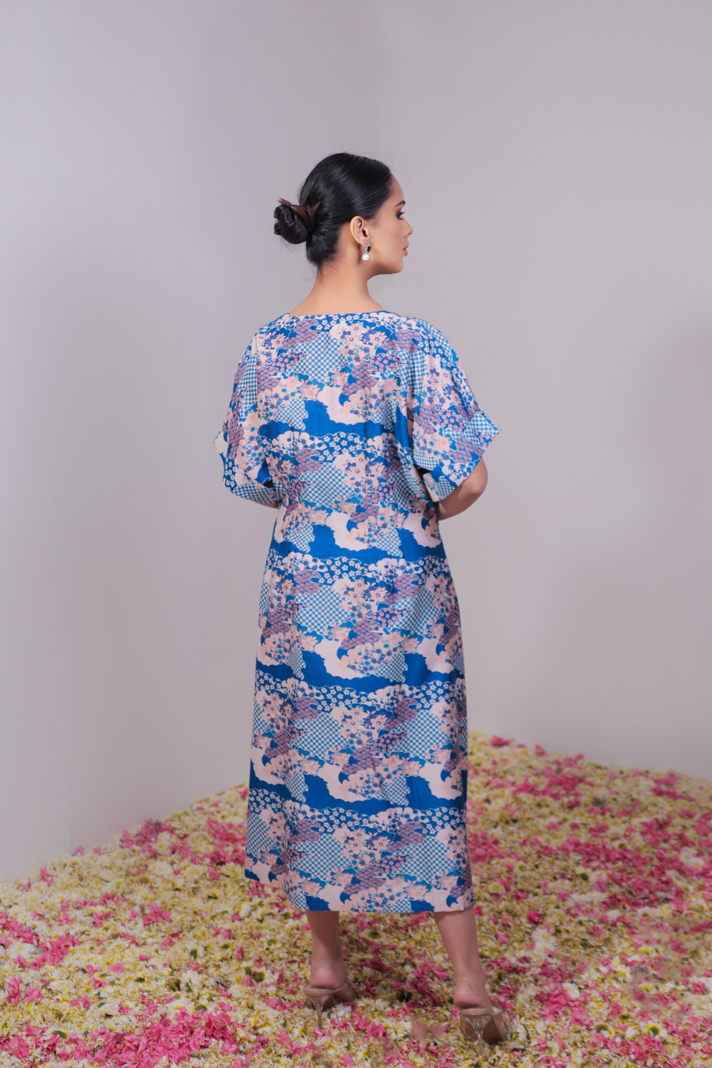 Scallop Floral Blue A line Dress