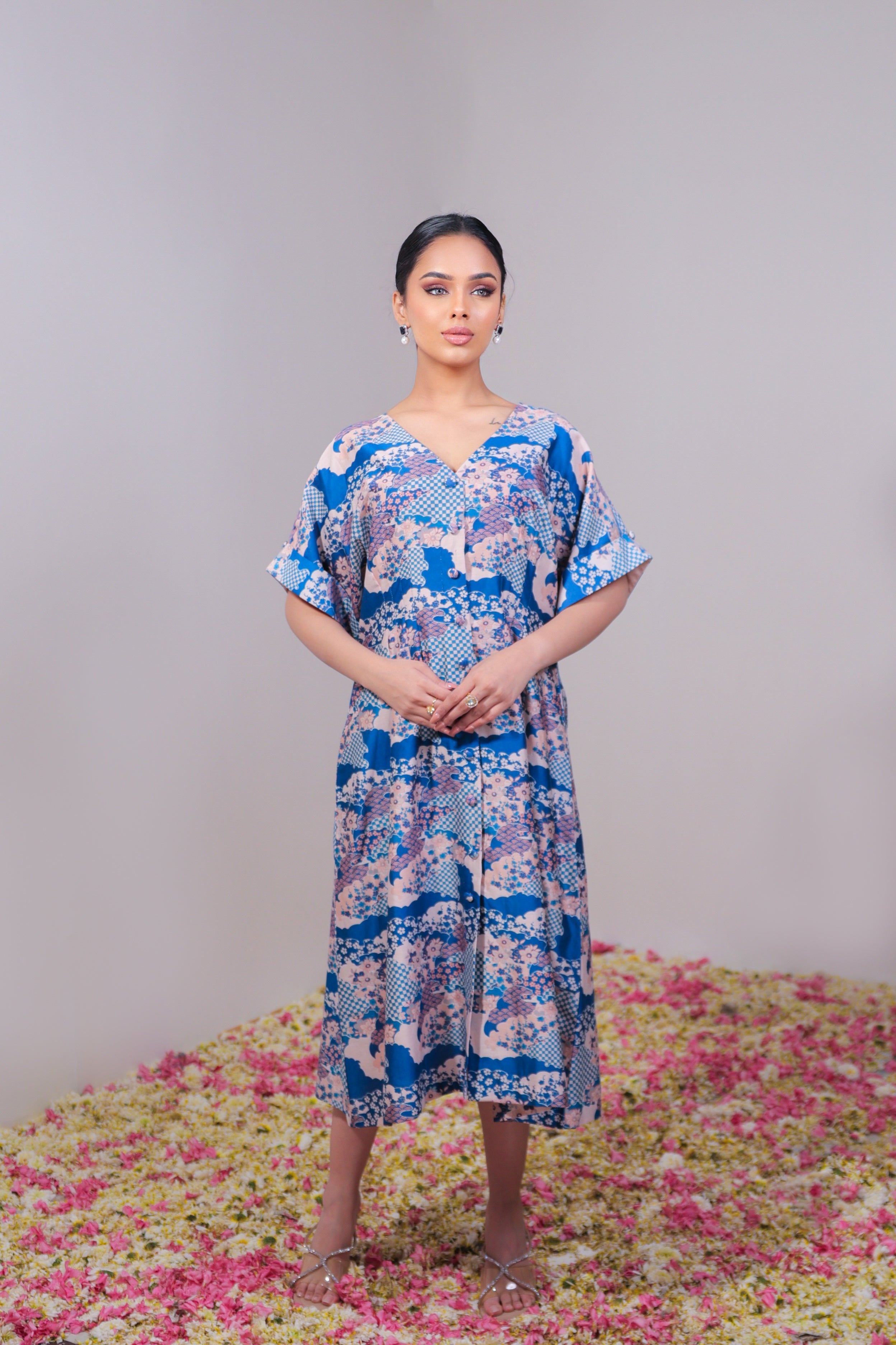 Scallop Floral Blue A line Dress