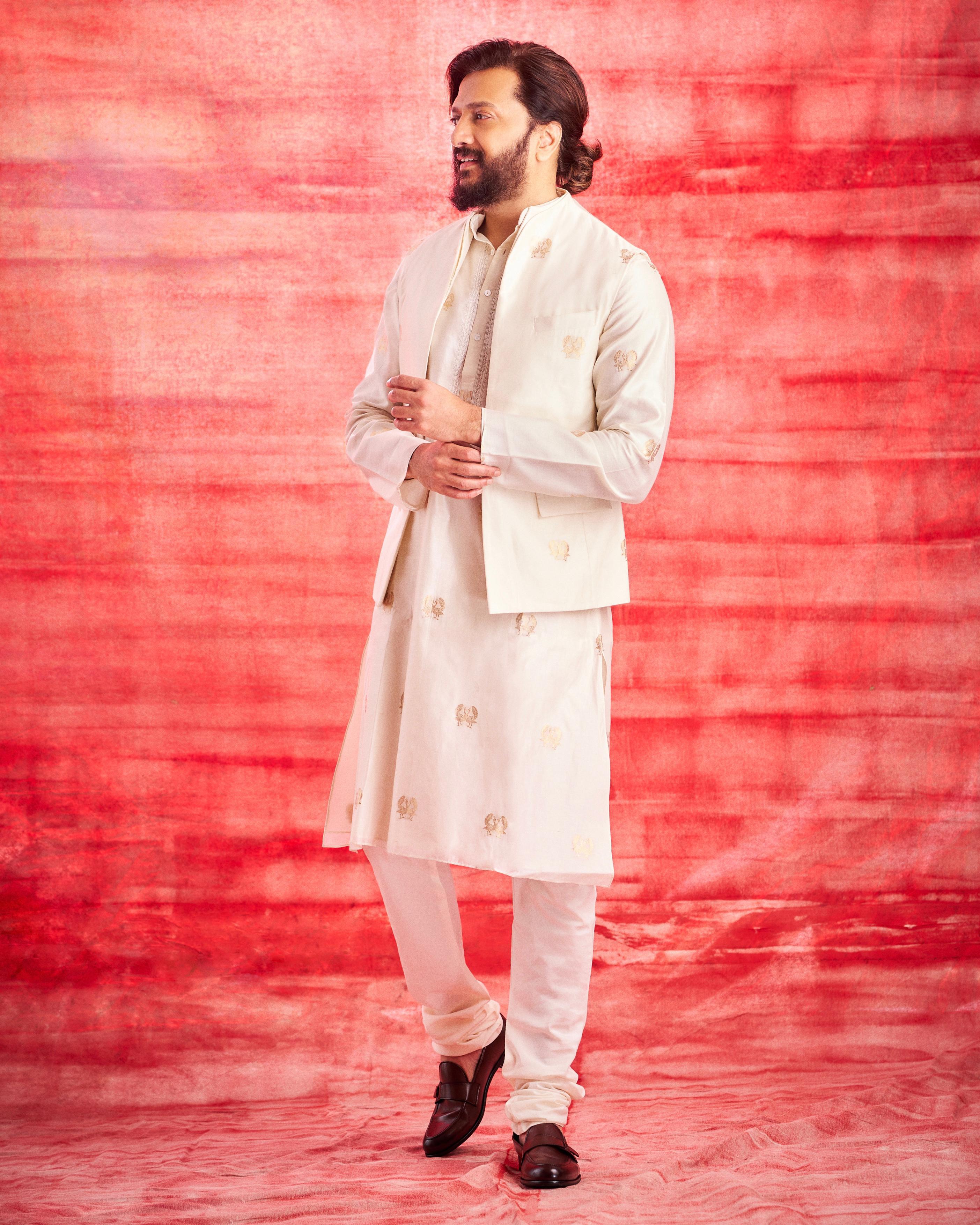 Riteish Deshmukh In Peacock Buti Kurta Set