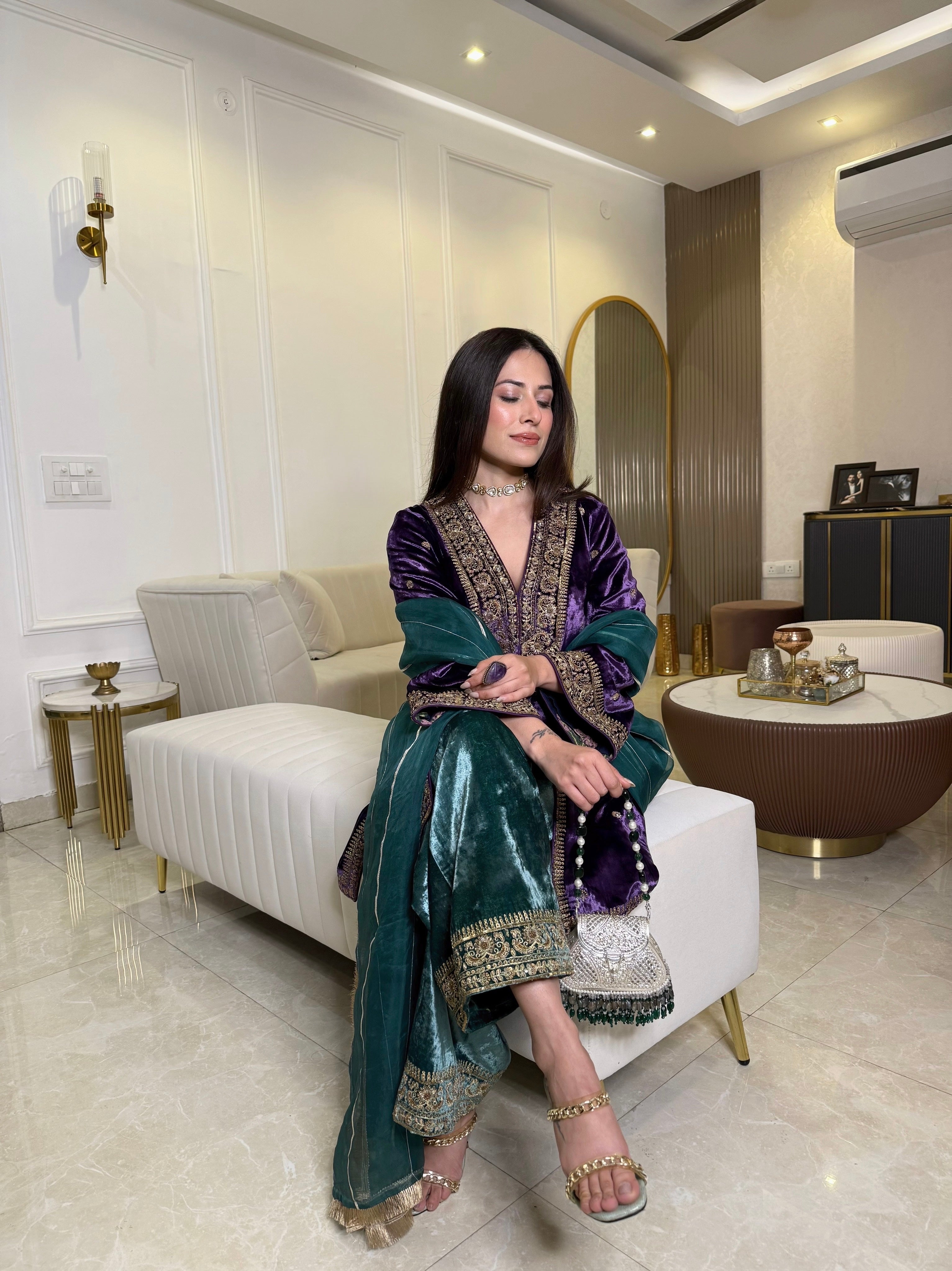 Yashika Khatri In Kasoori Purple Teal Suit Set