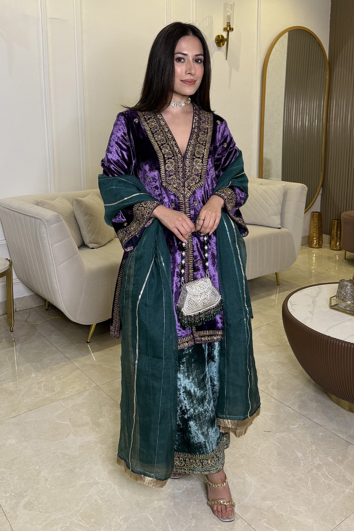 Yashika Khatri In Kasoori Purple Teal Suit Set