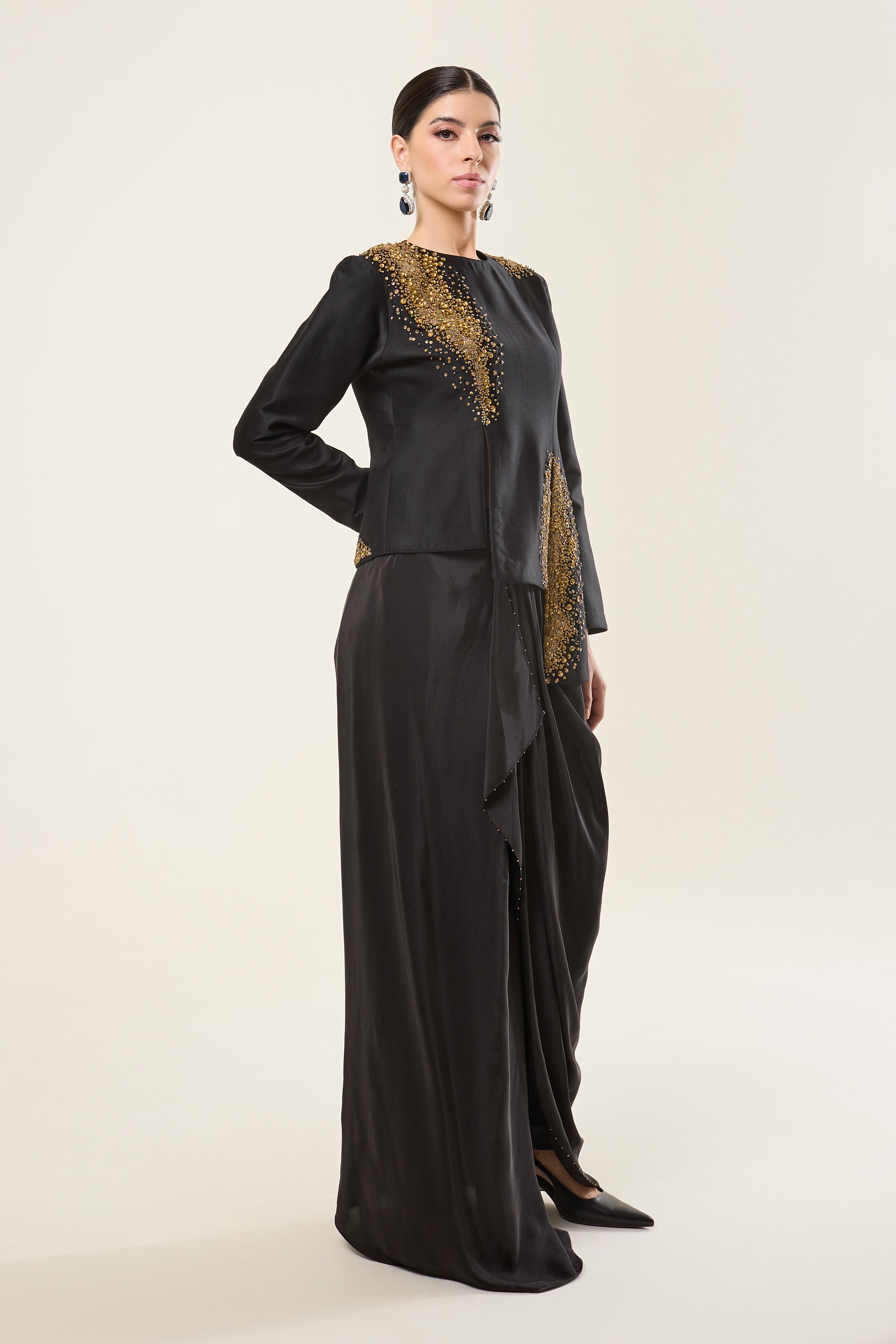 Gold Black Jacket with Drape