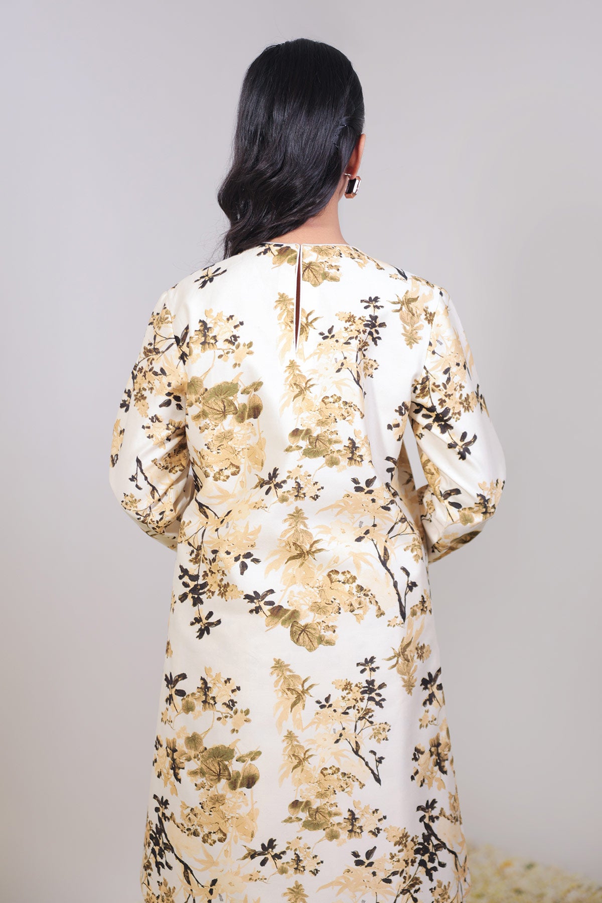 Classic Ivory & Olive Floral Printed Jacket Suit Set