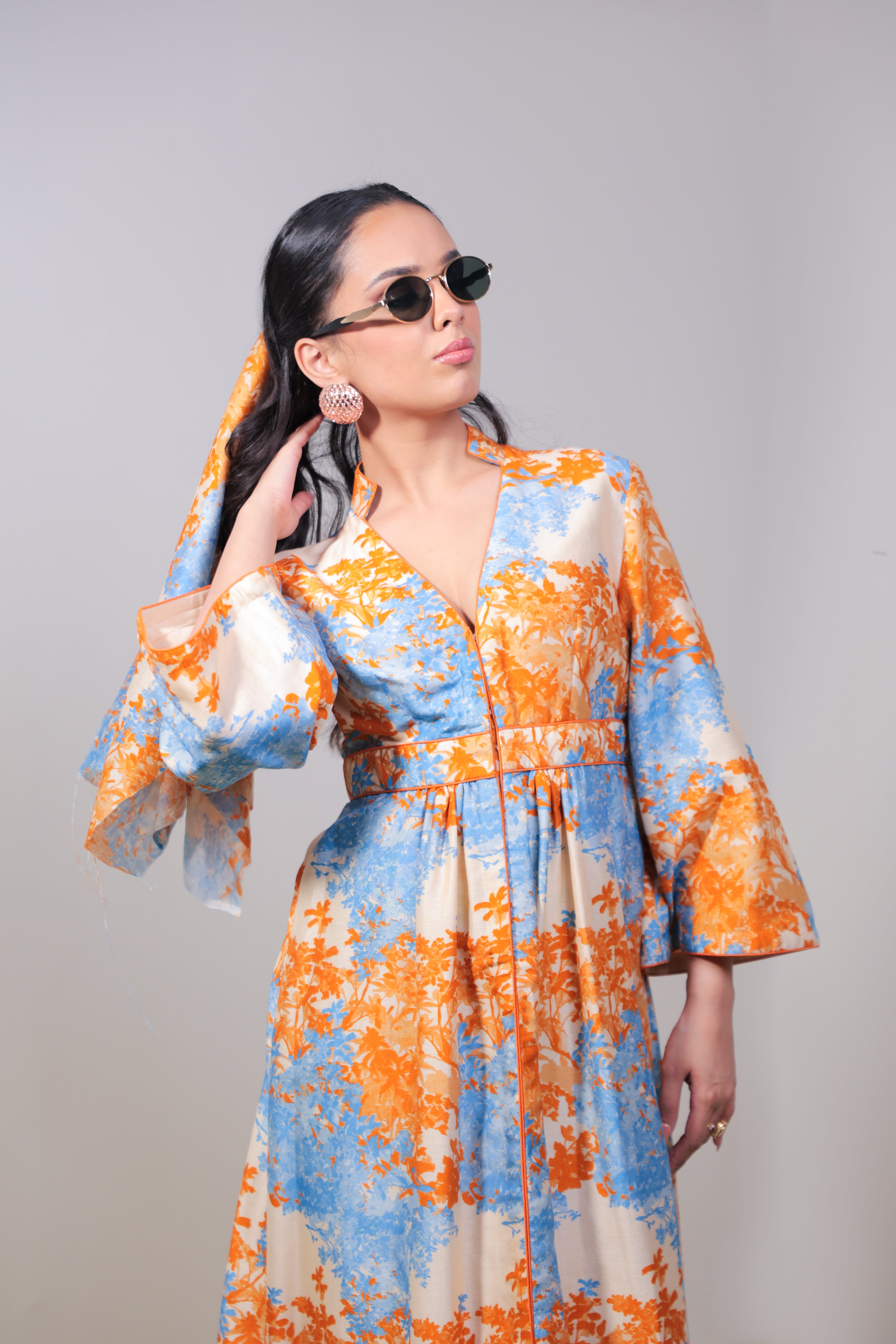 Orange & Sky Blue Floral Dress