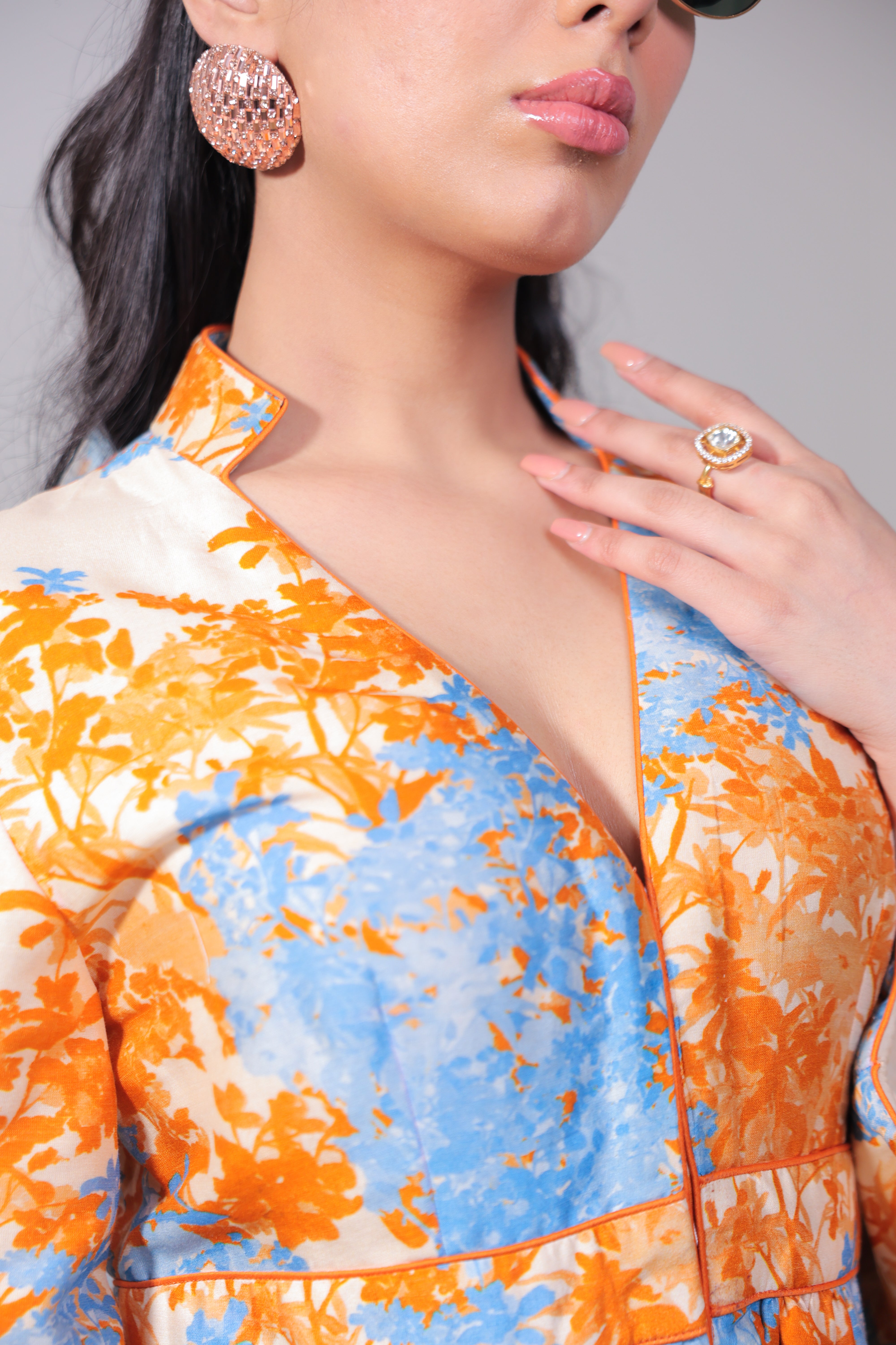 Orange & Sky Blue Floral Dress
