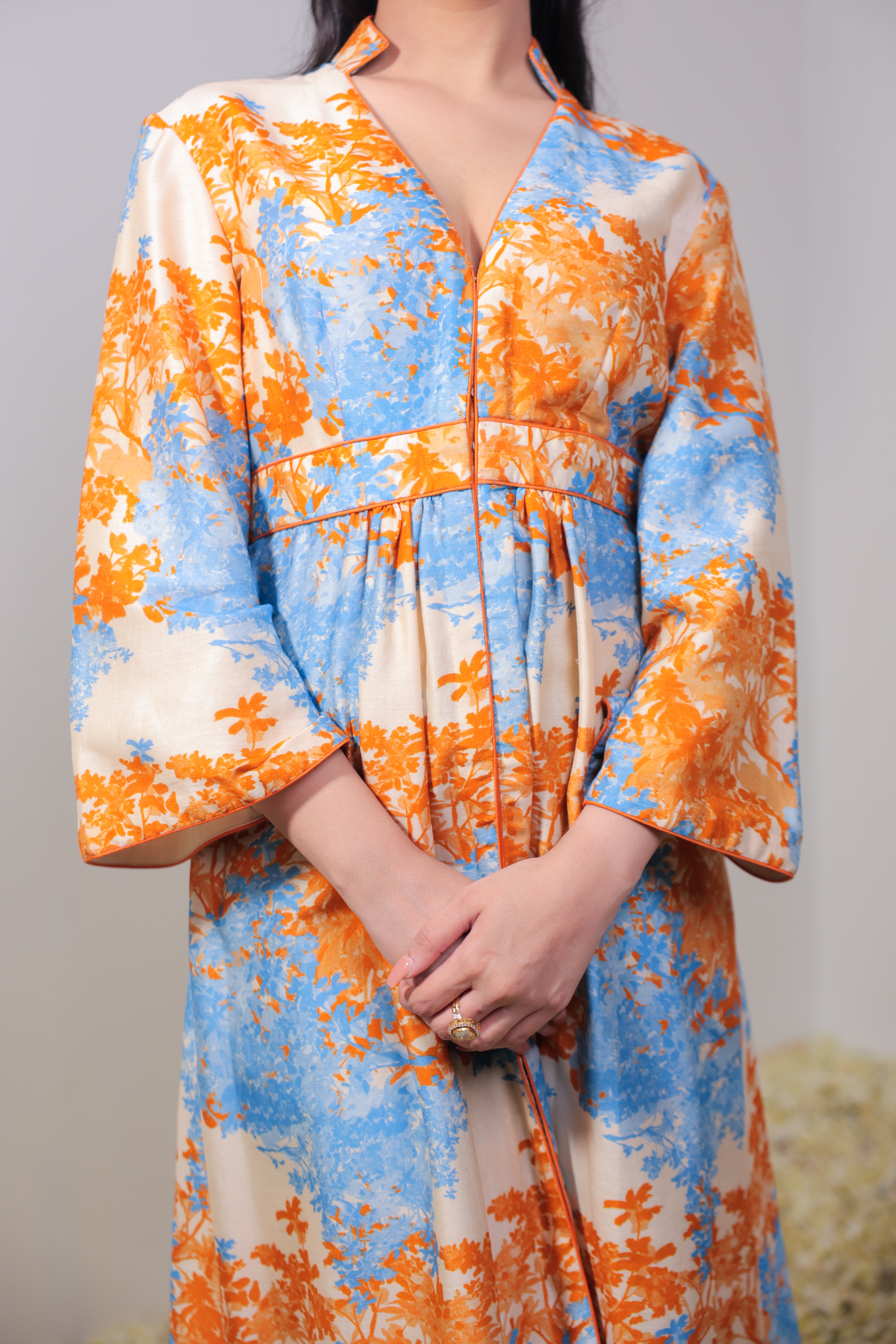 Orange & Sky Blue Floral Dress