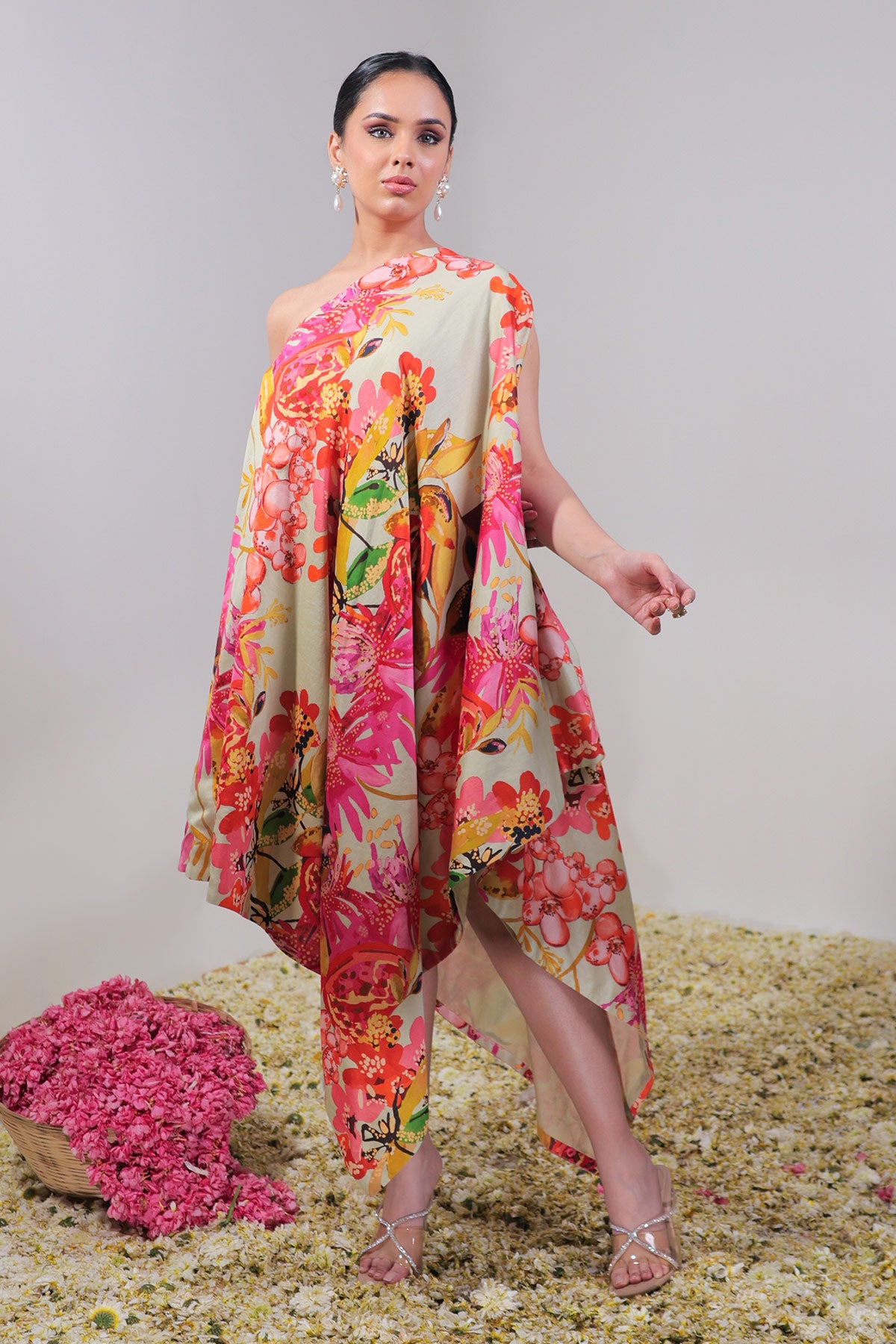 Floral Jaal Off-Shoulder Dress