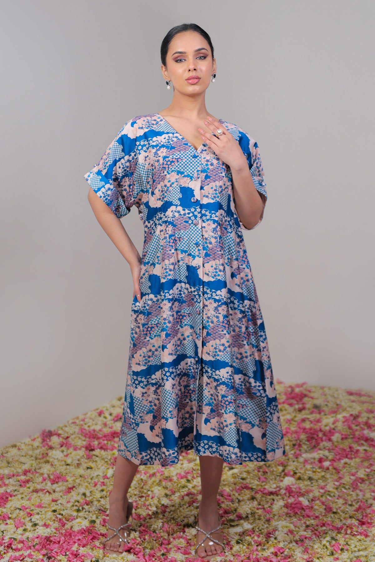 Scallop Floral Blue Printed Dress